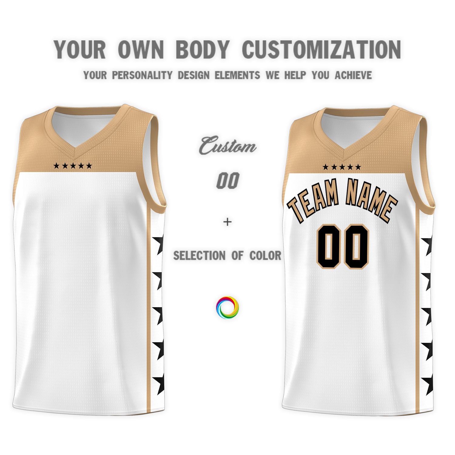 Custom White Old Gold Personalized Star Pattern Sports Uniform Basketball Jersey
