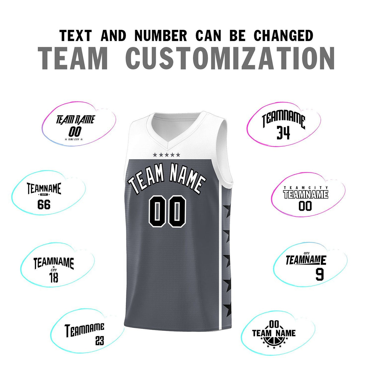 Custom Dark Gray White Personalized Star Pattern Sports Uniform Basketball Jersey