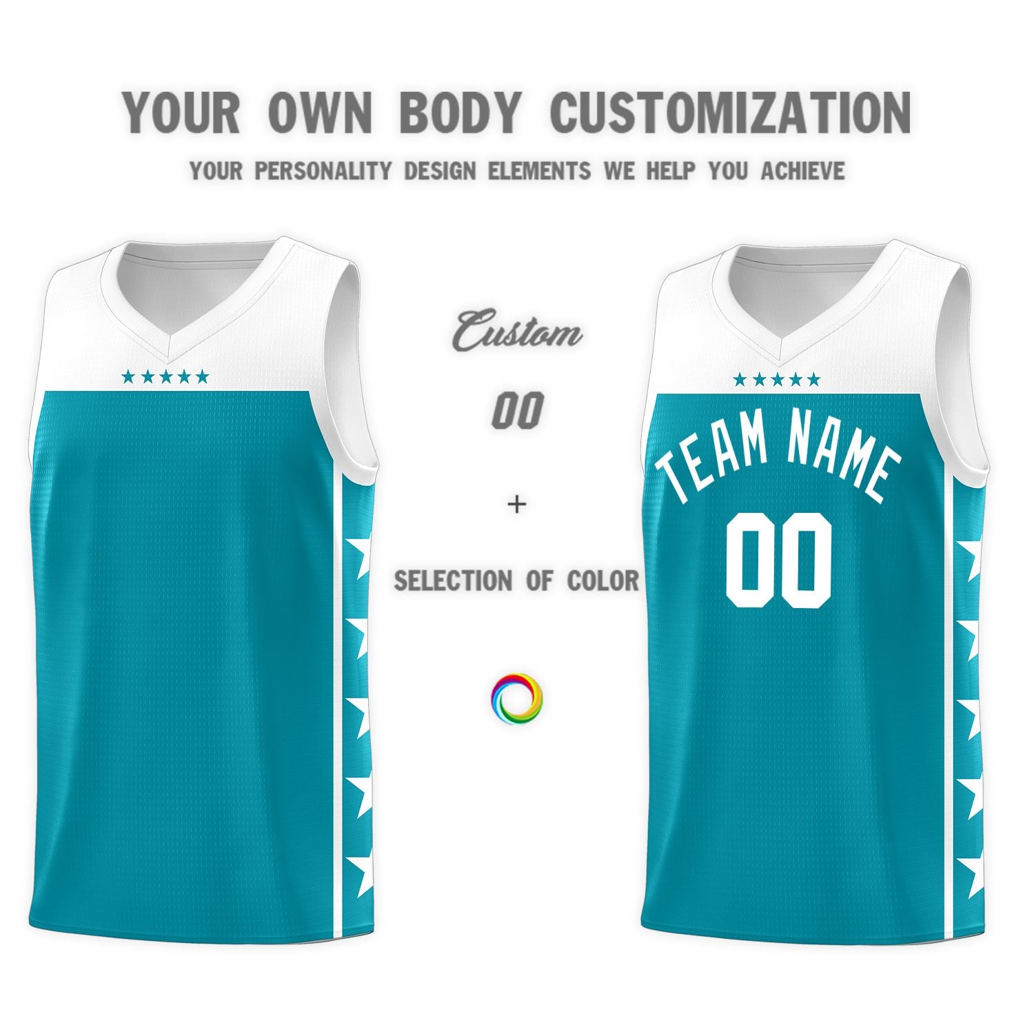 Custom Aqua White Personalized Star Pattern Sports Uniform Basketball Jersey