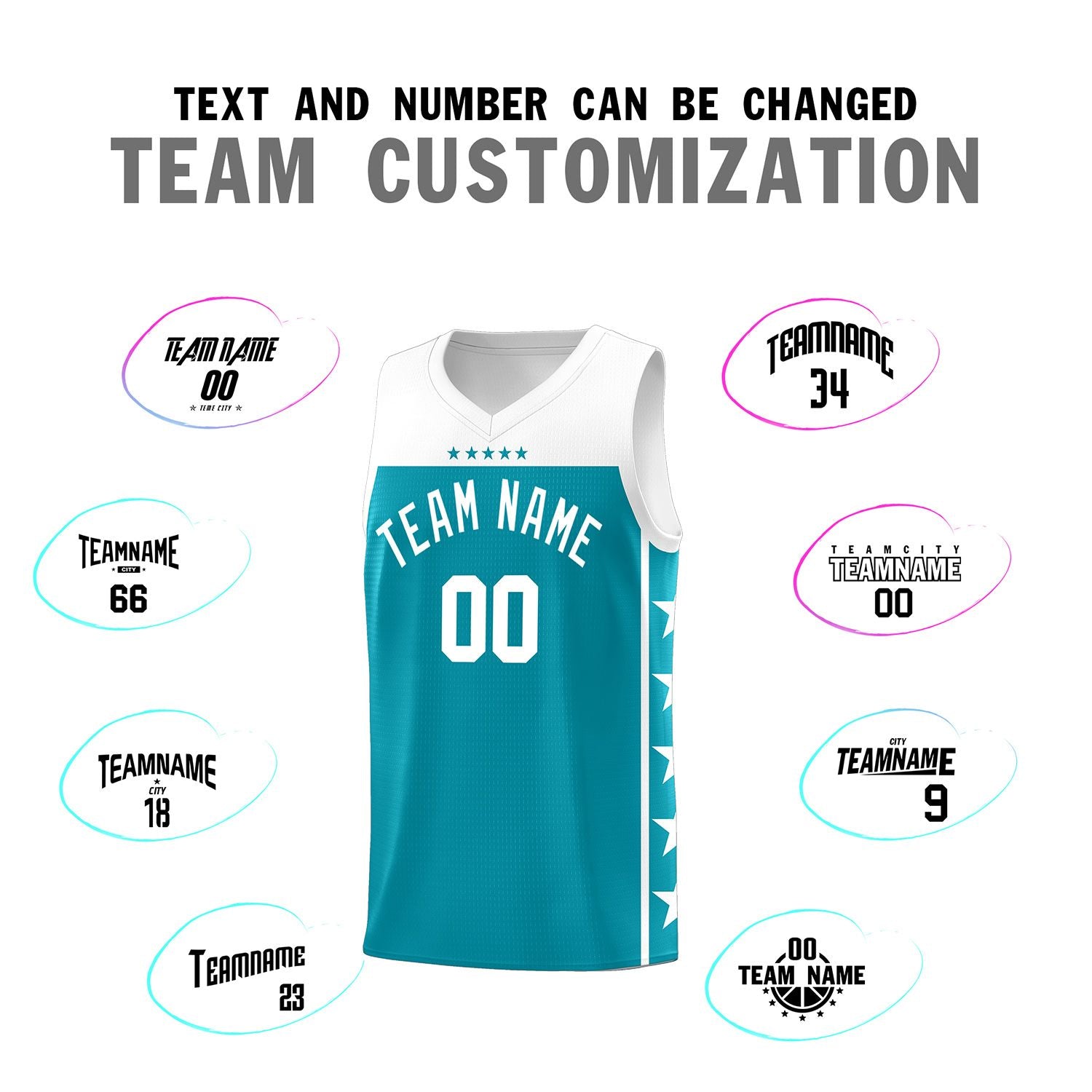 Custom Aqua White Personalized Star Pattern Sports Uniform Basketball Jersey