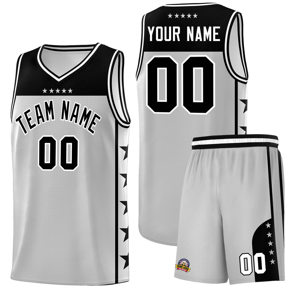 Custom Gray Black Personalized Star Pattern Sports Uniform Basketball Jersey