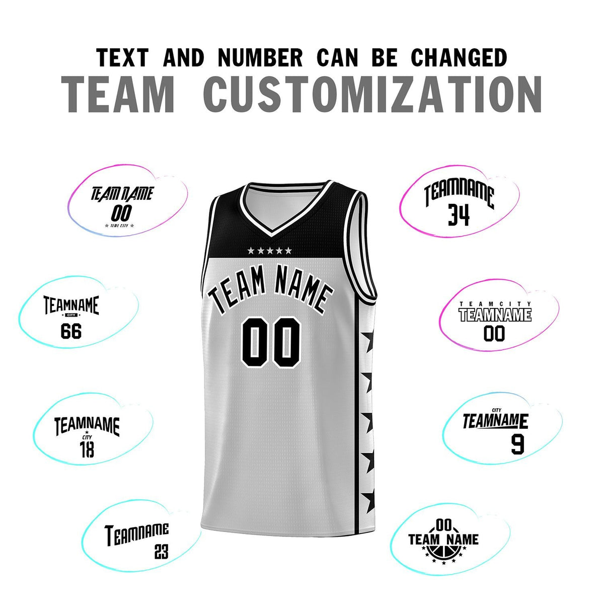 Custom Gray Black Personalized Star Pattern Sports Uniform Basketball Jersey
