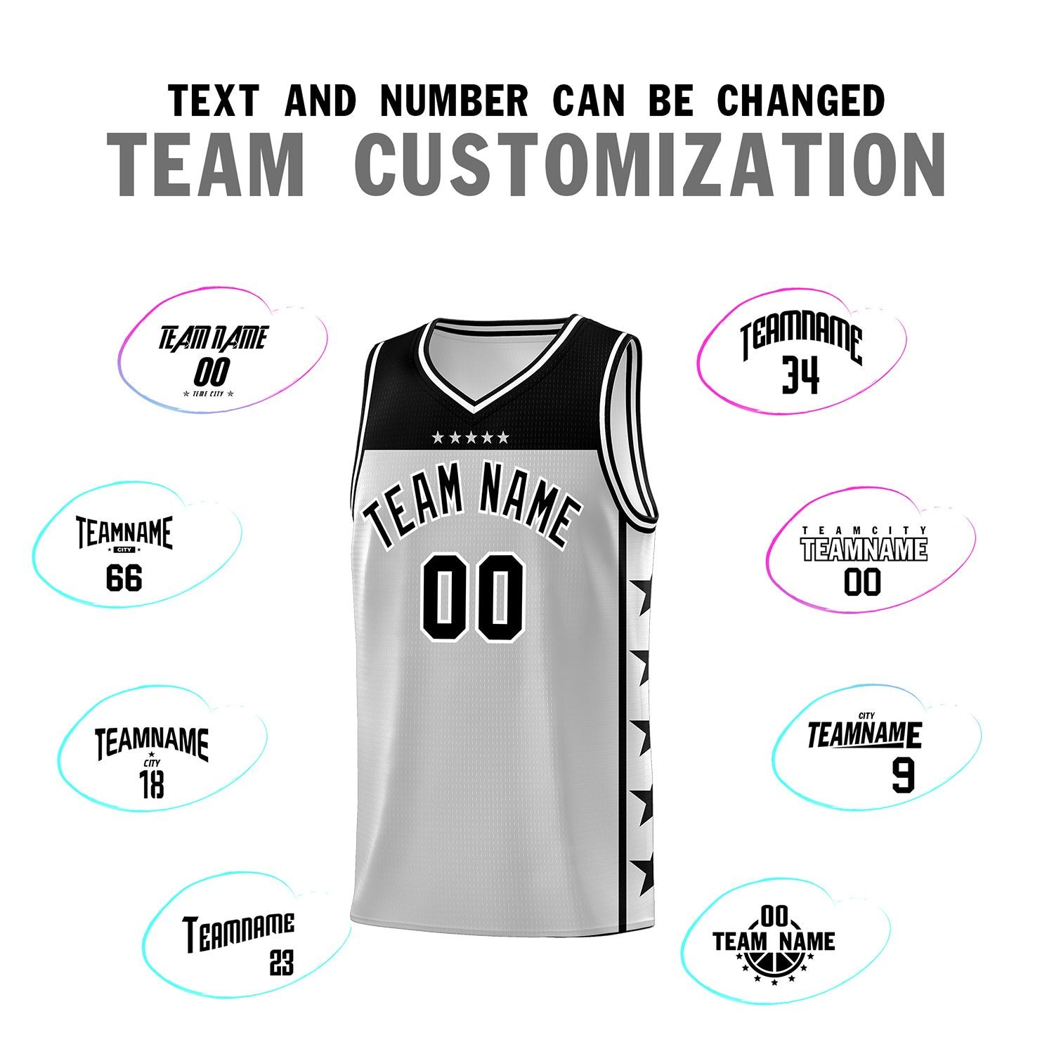 Custom Gray Black Personalized Star Pattern Sports Uniform Basketball Jersey