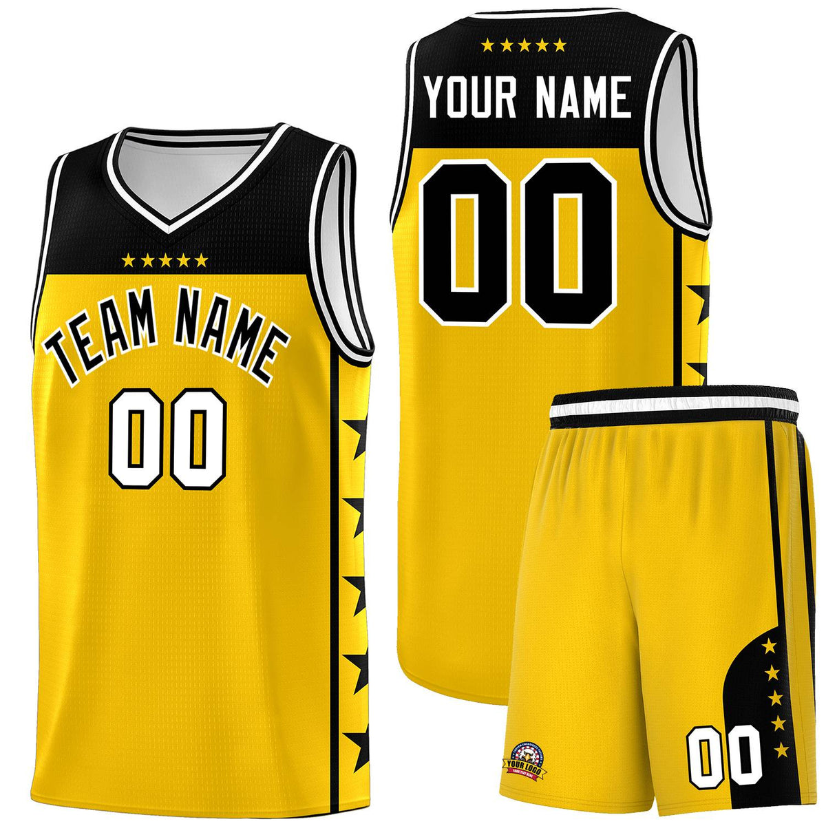 Custom Gold Black Personalized Star Pattern Sports Uniform Basketball Jersey
