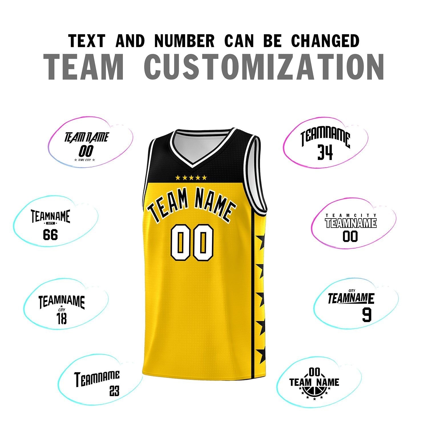 Custom Gold Black Personalized Star Pattern Sports Uniform Basketball Jersey