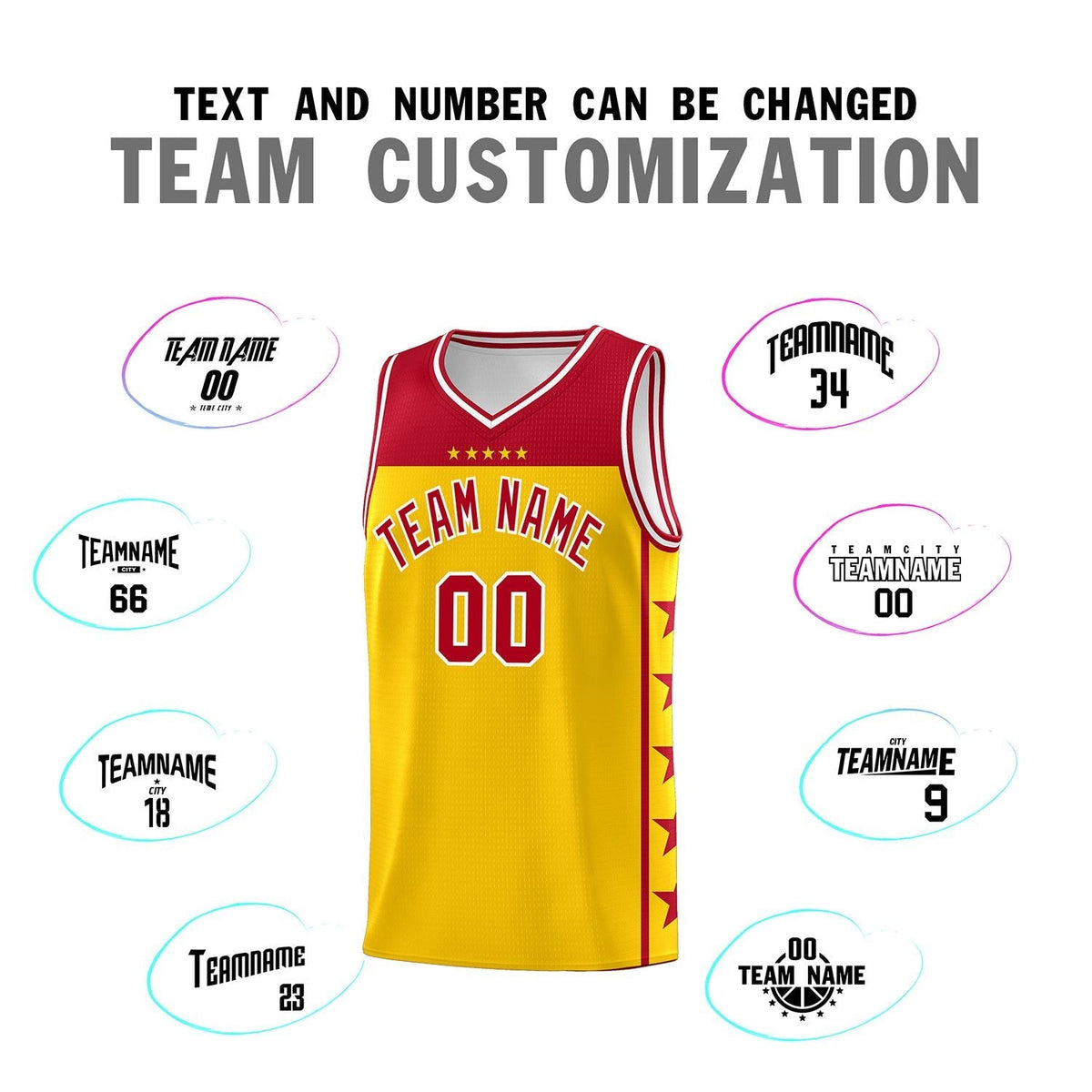 Custom Gold Red Personalized Star Pattern Sports Uniform Basketball Jersey