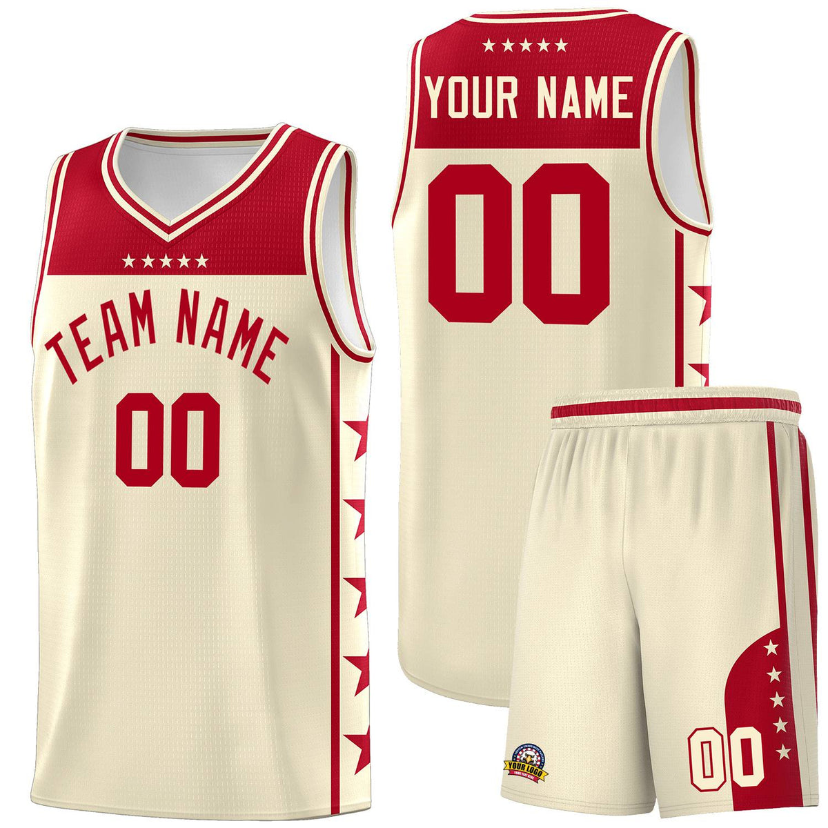 Custom Cream Red Personalized Star Pattern Sports Uniform Basketball Jersey
