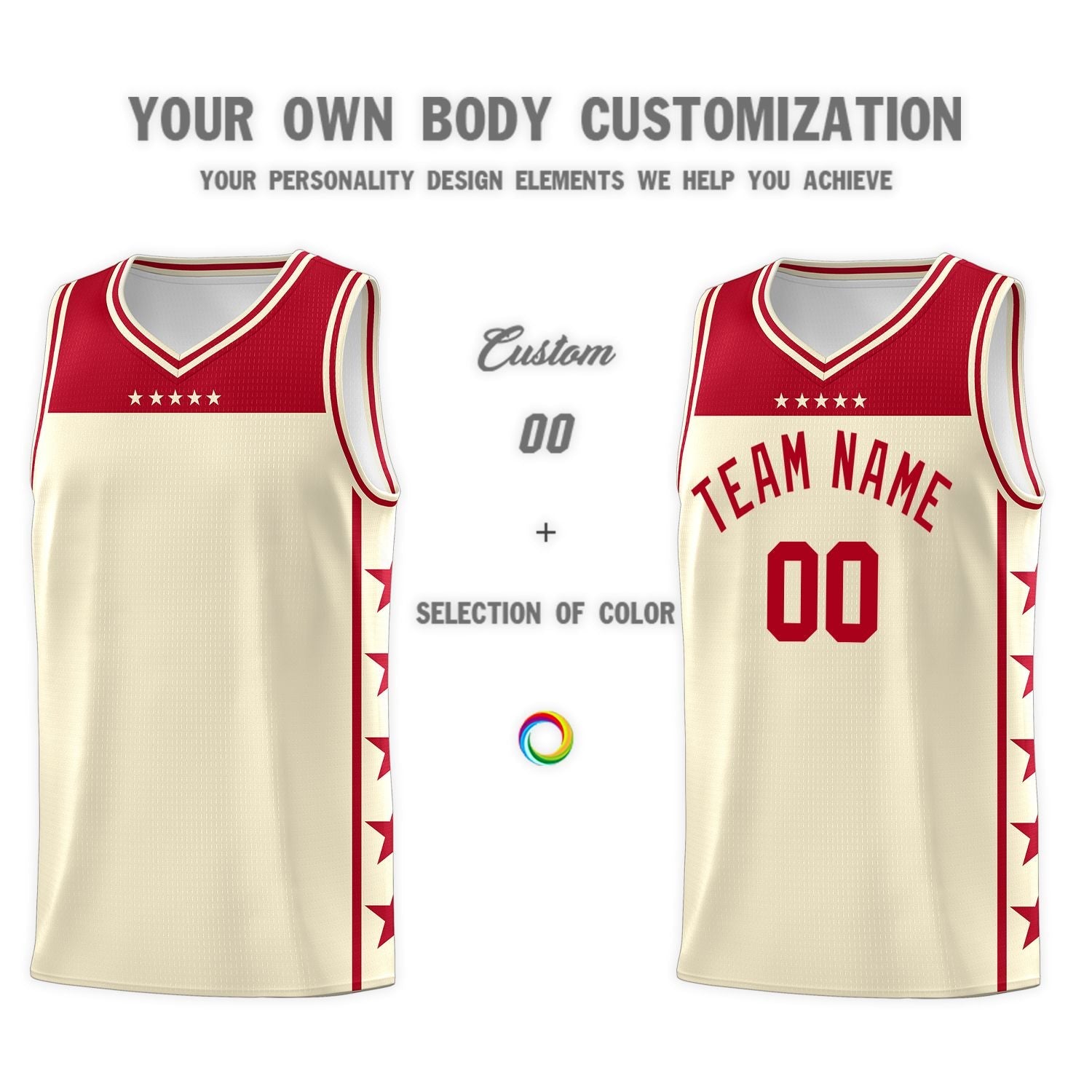 Custom Cream Red Personalized Star Pattern Sports Uniform Basketball Jersey