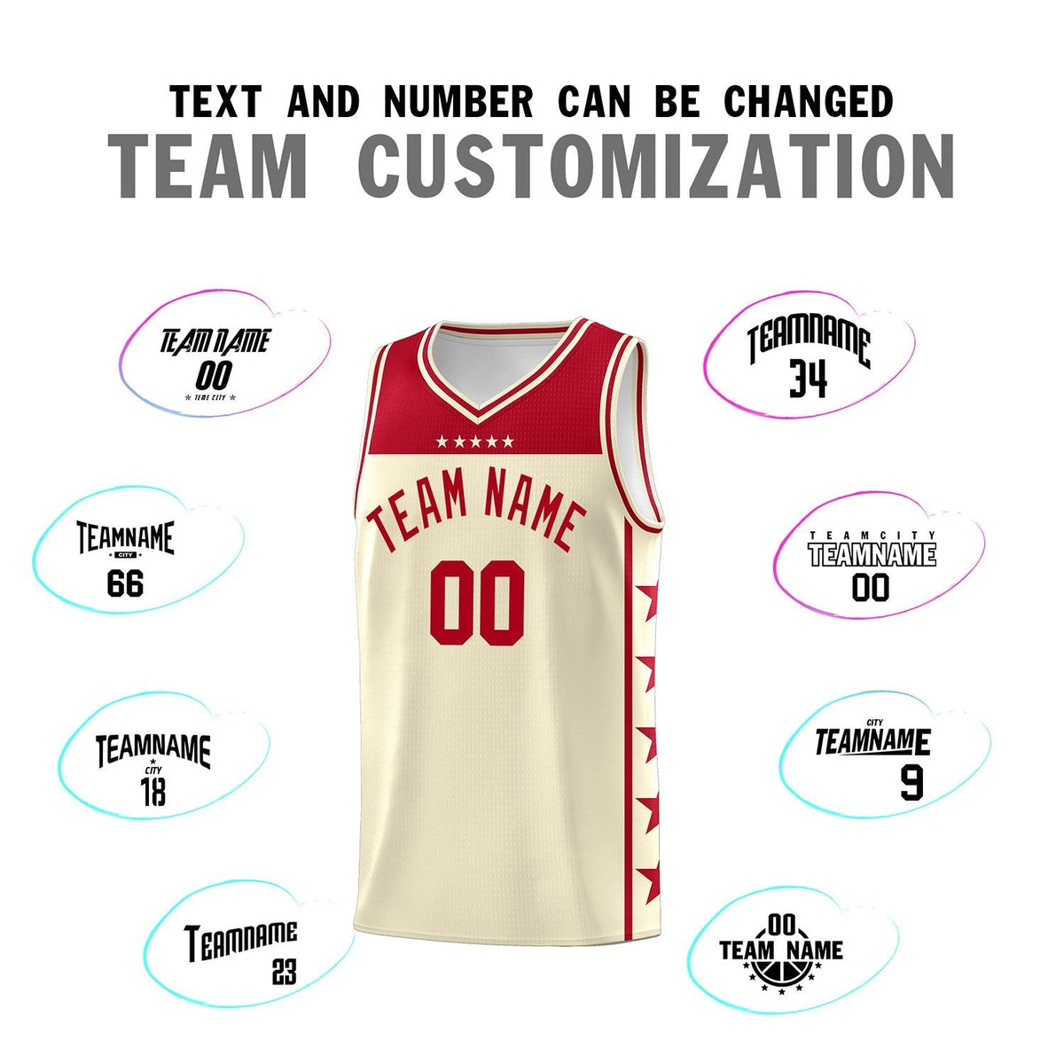 Custom Cream Red Personalized Star Pattern Sports Uniform Basketball Jersey
