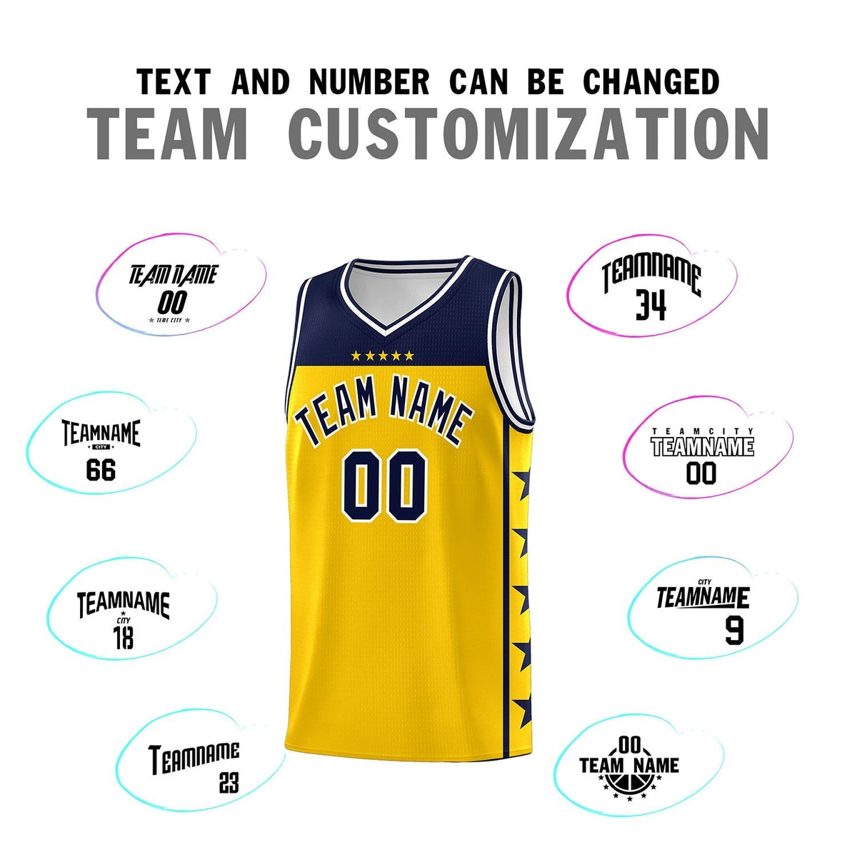 Custom Gold Navy Personalized Star Pattern Sports Uniform Basketball Jersey