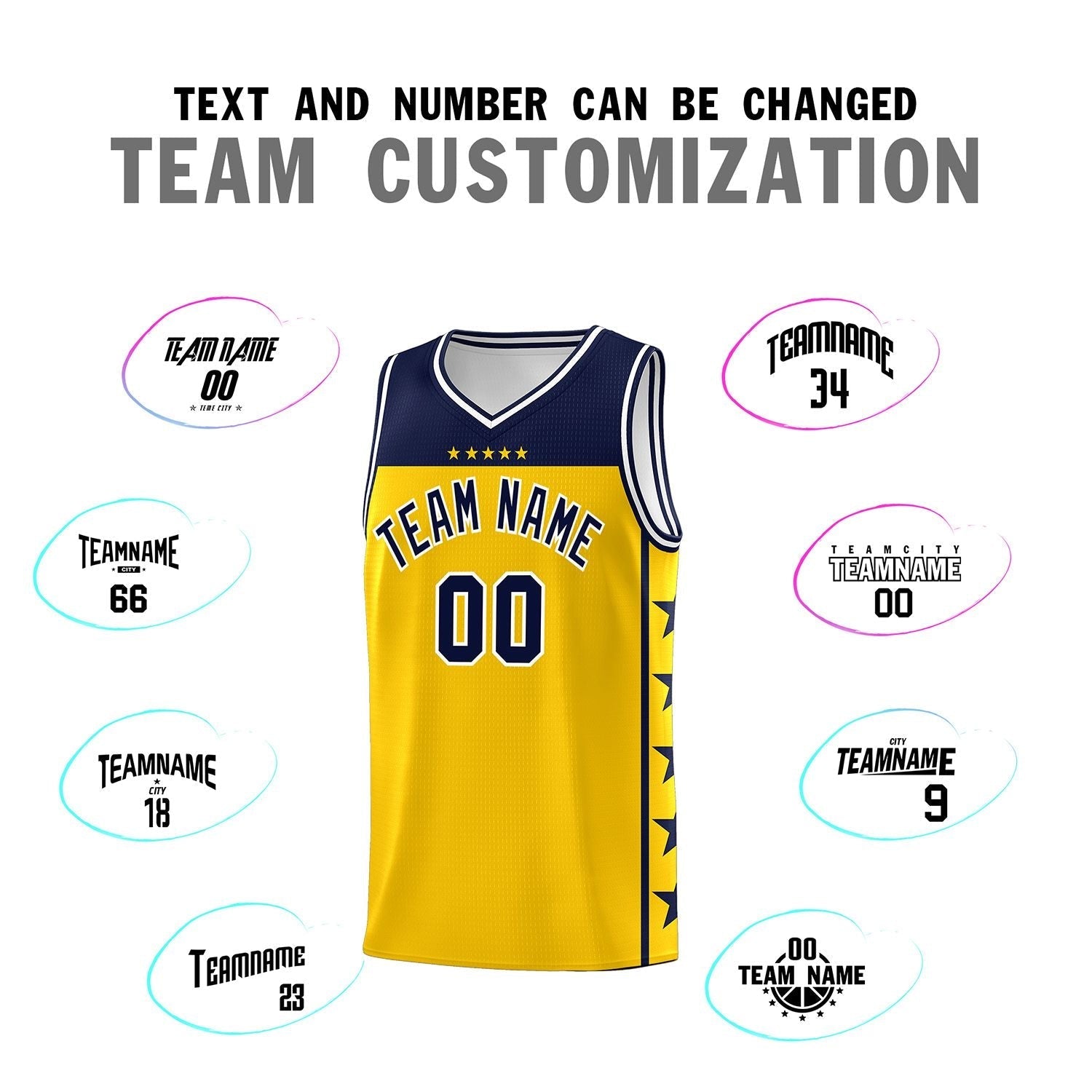 Custom Gold Navy Personalized Star Pattern Sports Uniform Basketball Jersey