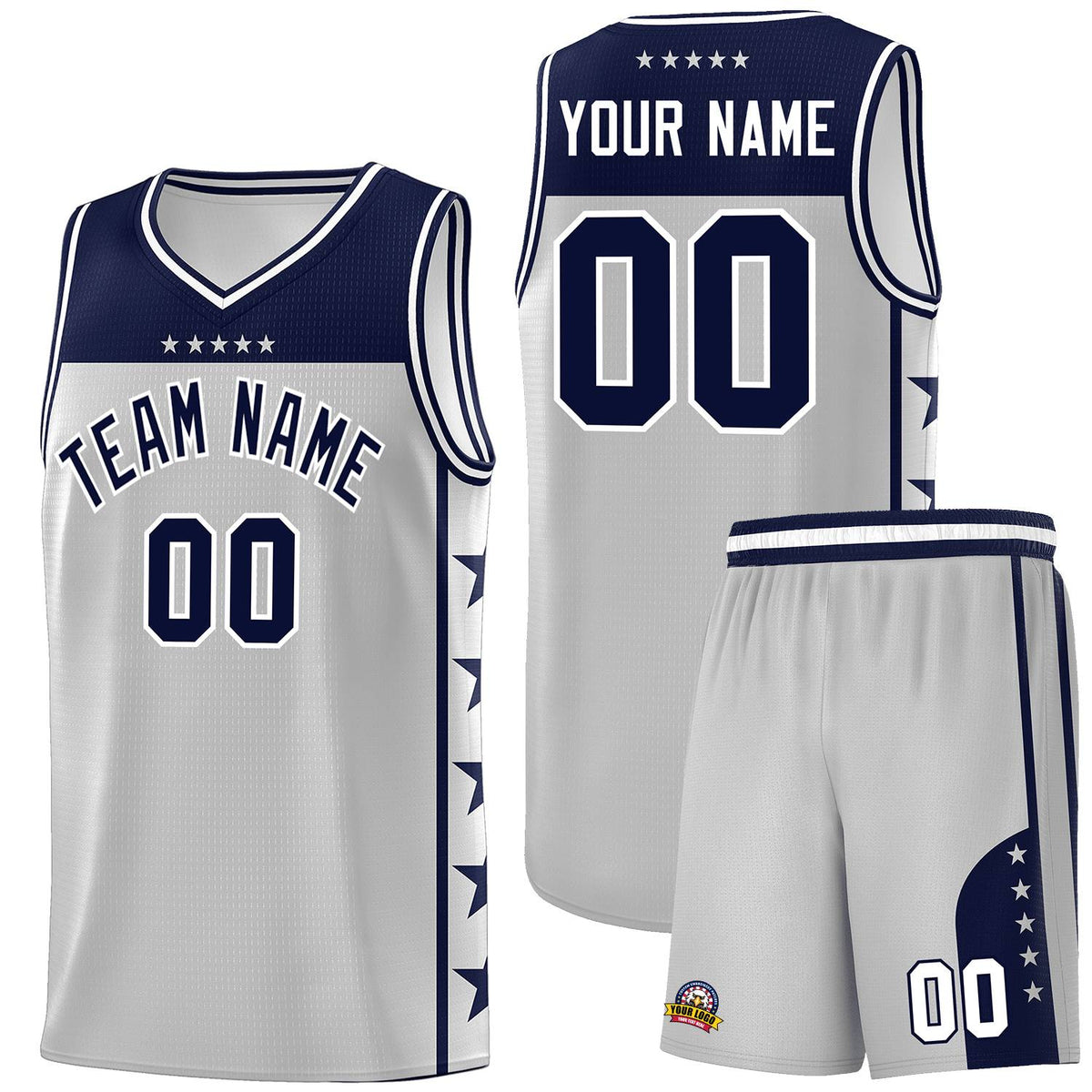 Custom Gray Navy Personalized Star Pattern Sports Uniform Basketball Jersey