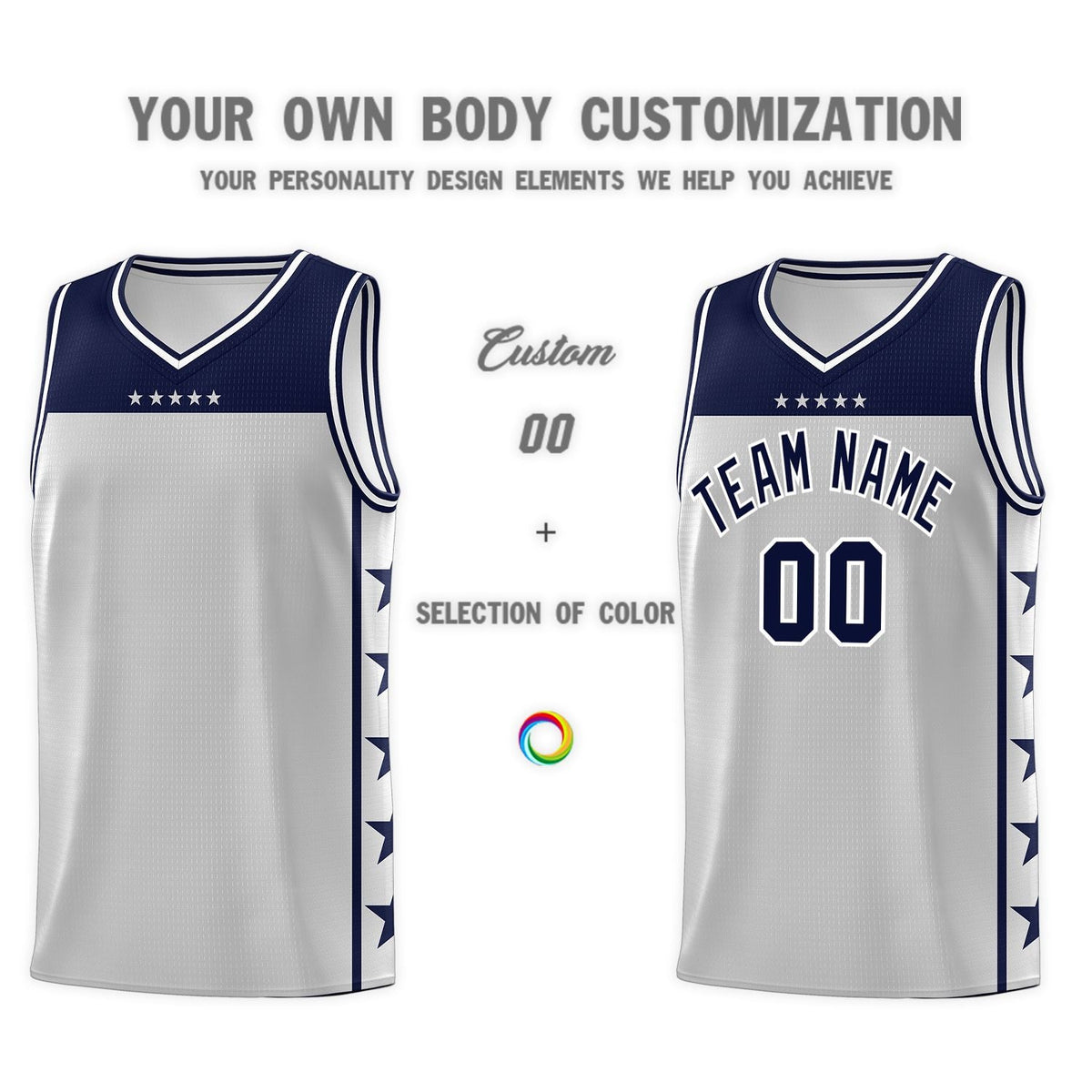 Custom Gray Navy Personalized Star Pattern Sports Uniform Basketball Jersey