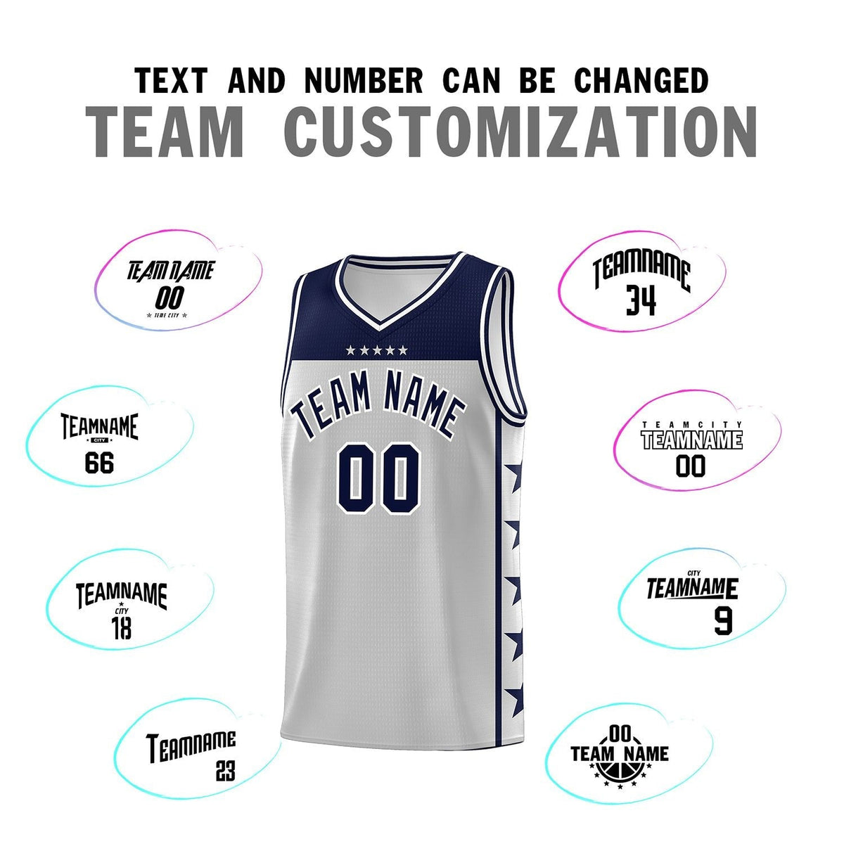 Custom Gray Navy Personalized Star Pattern Sports Uniform Basketball Jersey