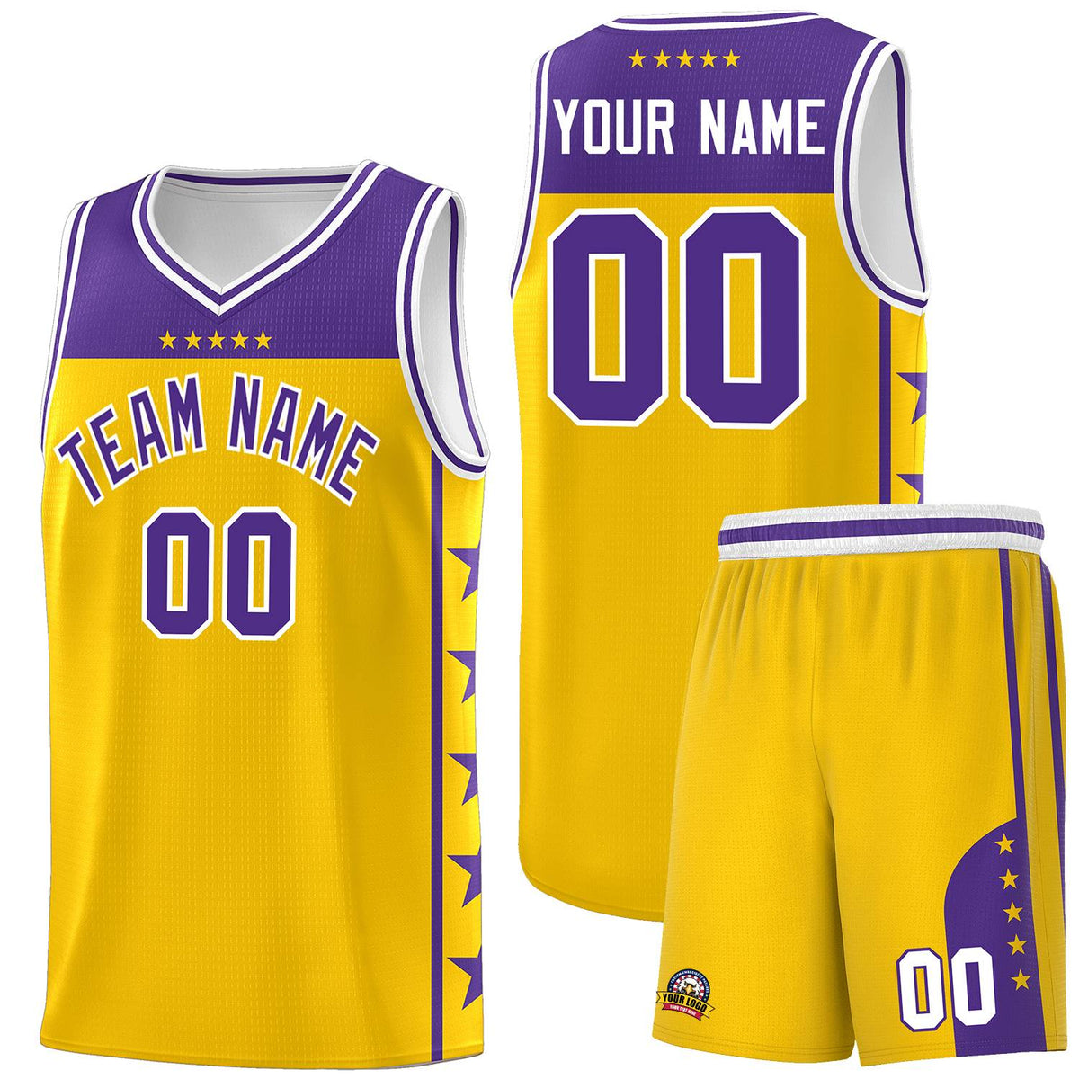 Custom Gold Purple Personalized Star Pattern Sports Uniform Basketball Jersey