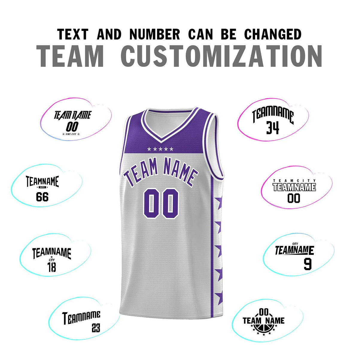 Custom Gray Purple Personalized Star Pattern Sports Uniform Basketball Jersey