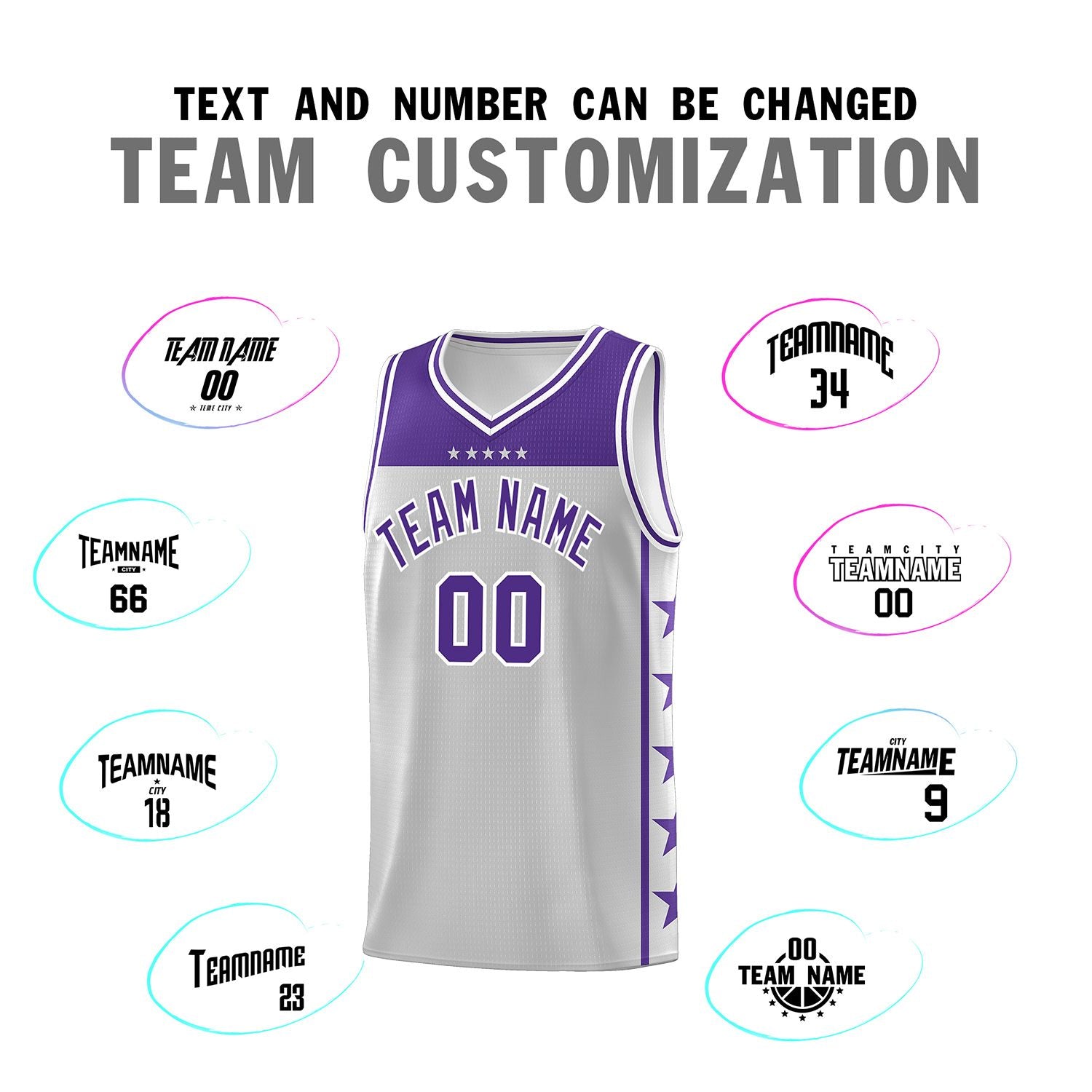 Custom Gray Purple Personalized Star Pattern Sports Uniform Basketball Jersey