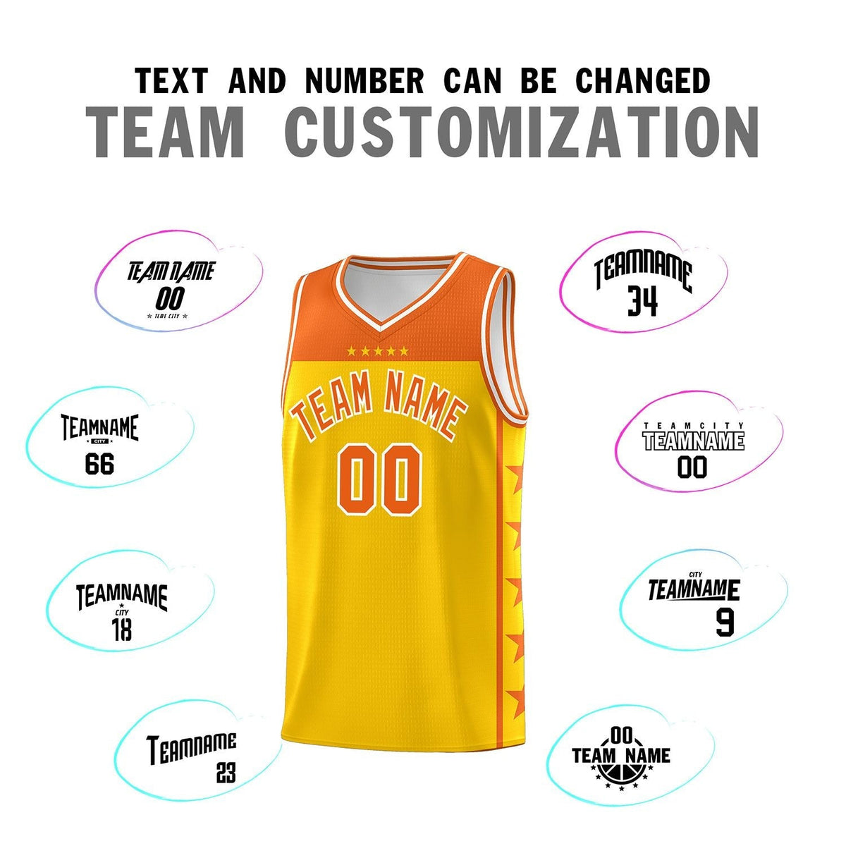 Custom Gold Orange Personalized Star Pattern Sports Uniform Basketball Jersey
