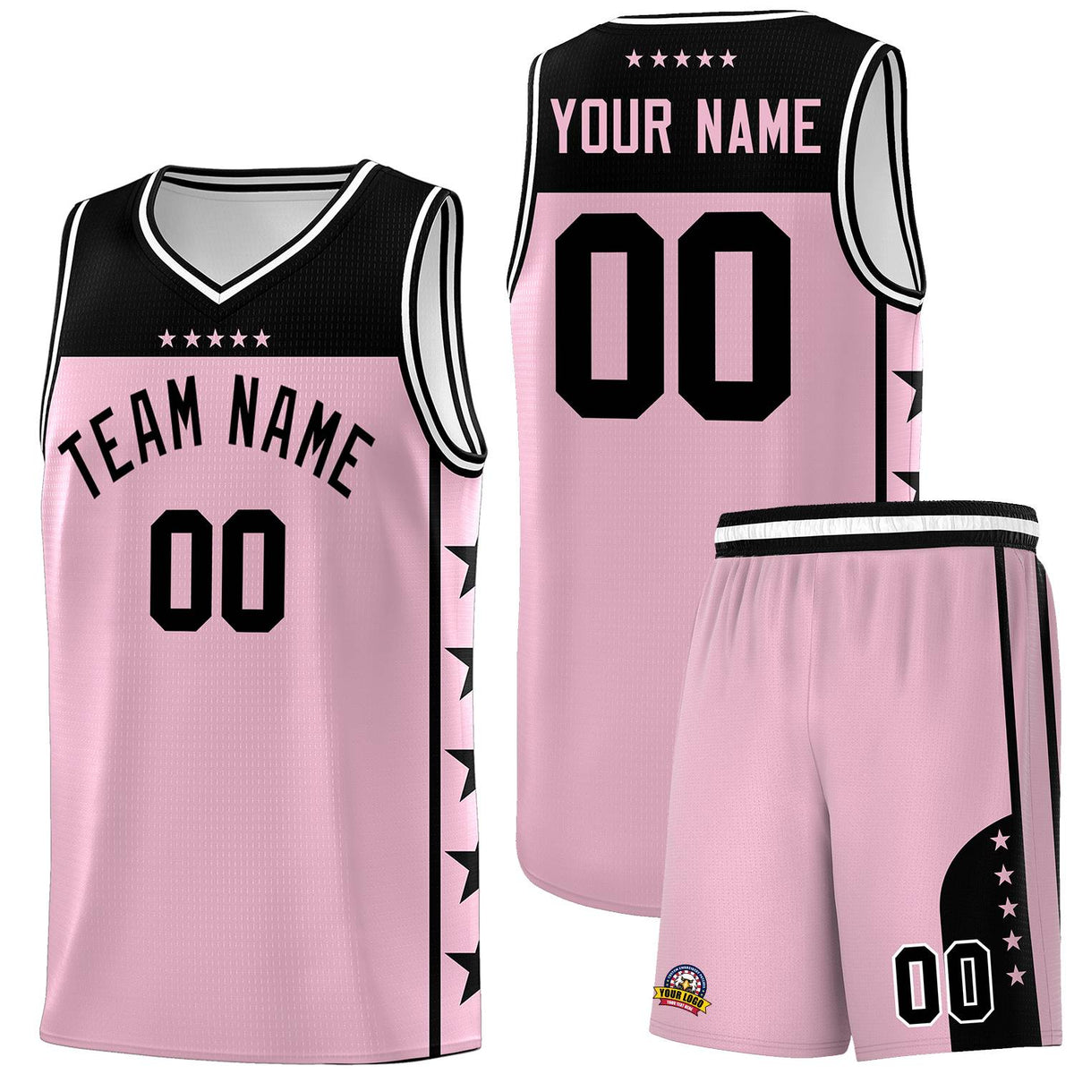 Custom Light Pink Black Personalized Star Pattern Sports Uniform Basketball Jersey
