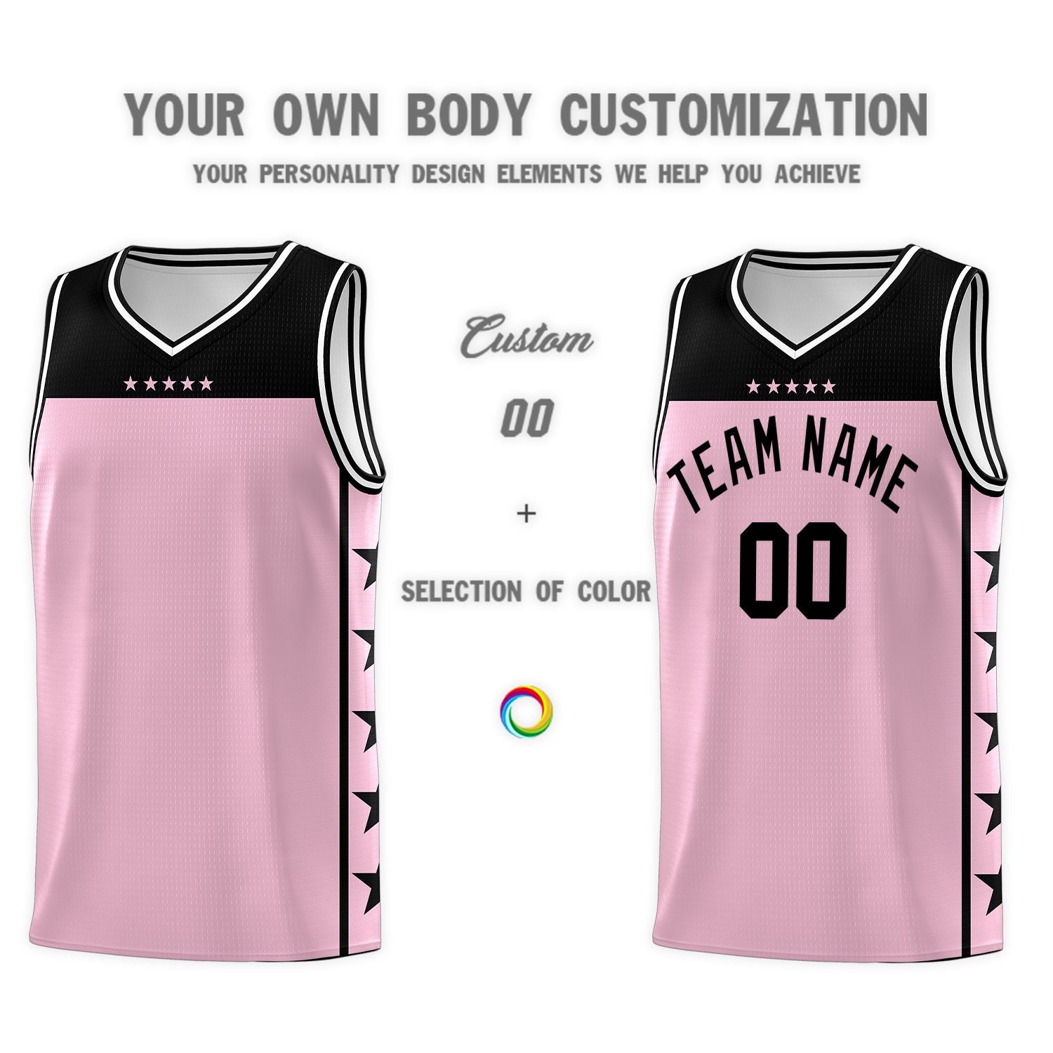 Custom Light Pink Black Personalized Star Pattern Sports Uniform Basketball Jersey
