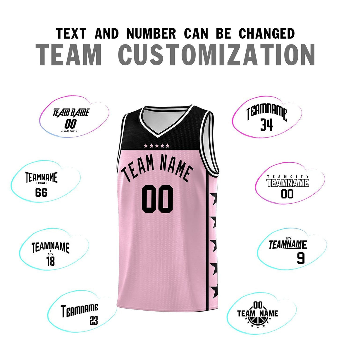 Custom Light Pink Black Personalized Star Pattern Sports Uniform Basketball Jersey