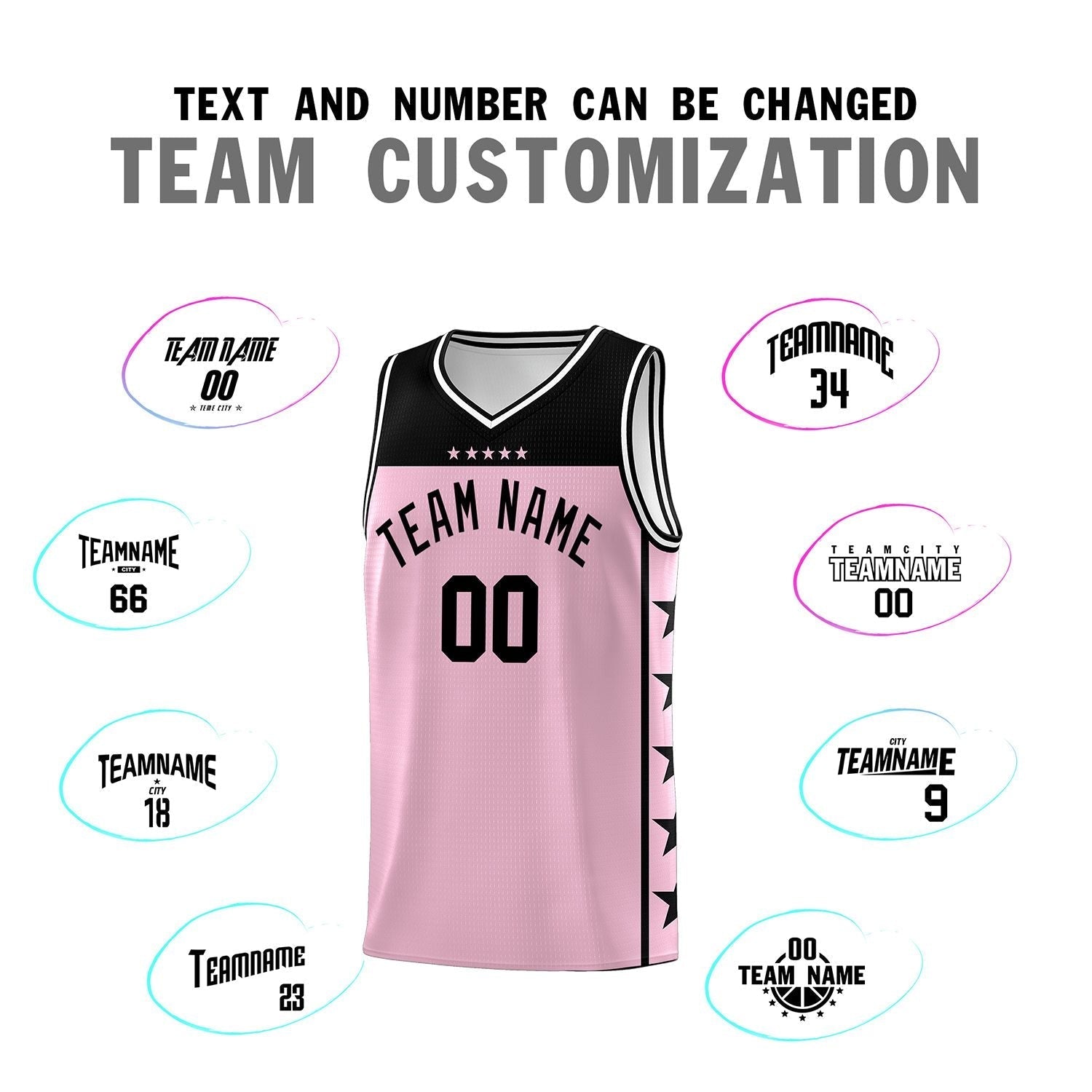 Custom Light Pink Black Personalized Star Pattern Sports Uniform Basketball Jersey