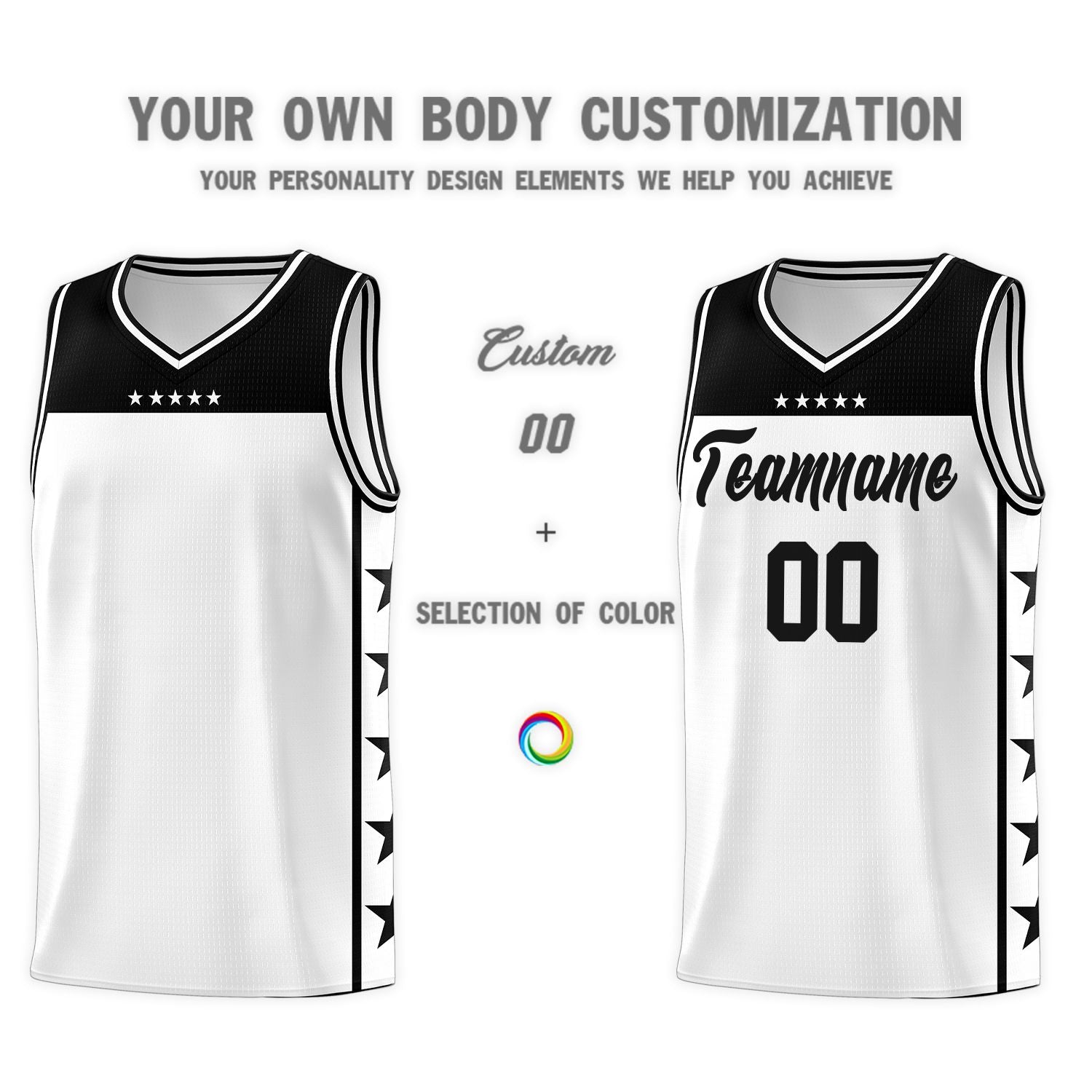 Custom White Black Personalized Star Pattern Sports Uniform Basketball Jersey