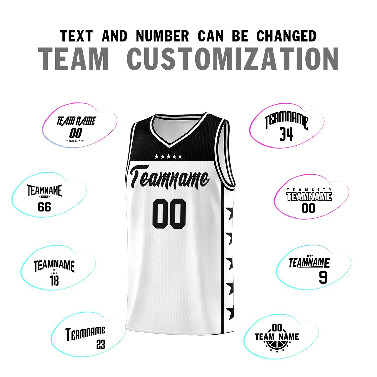 Custom White Black Personalized Star Pattern Sports Uniform Basketball Jersey