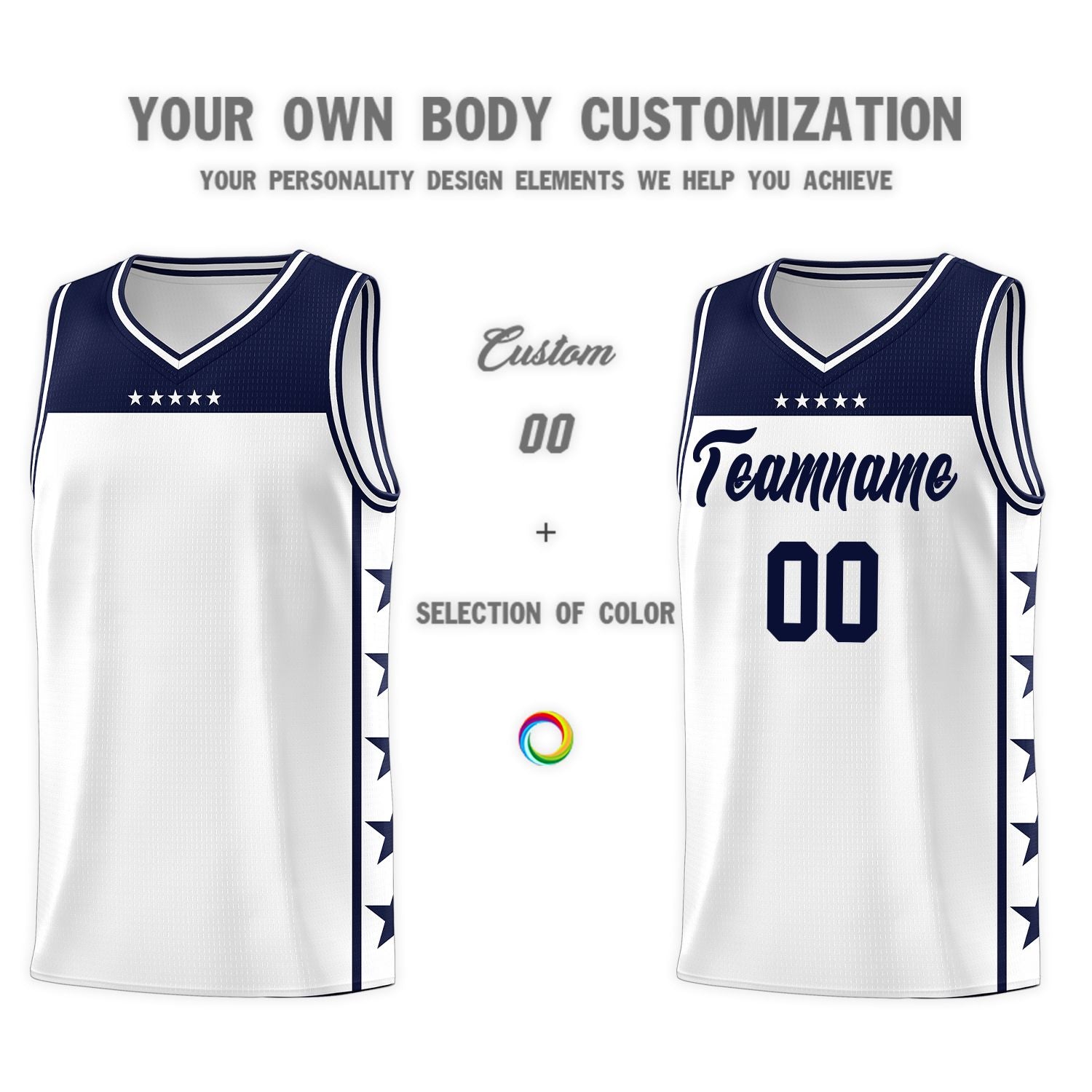 Custom White Navy Personalized Star Pattern Sports Uniform Basketball Jersey