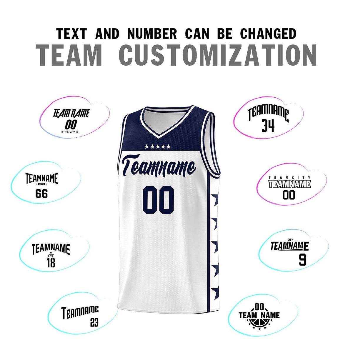 Custom White Navy Personalized Star Pattern Sports Uniform Basketball Jersey