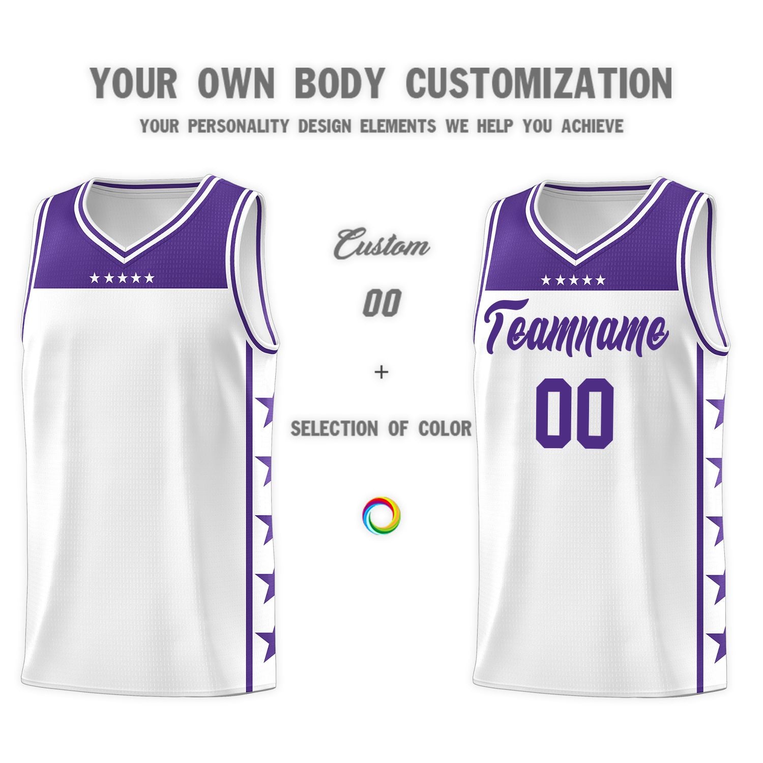 Custom White Purple Personalized Star Pattern Sports Uniform Basketball Jersey