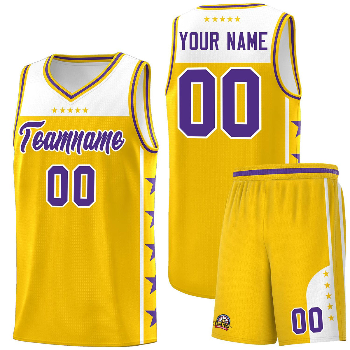 Custom Gold Purple Personalized Star Pattern Sports Uniform Basketball Jersey
