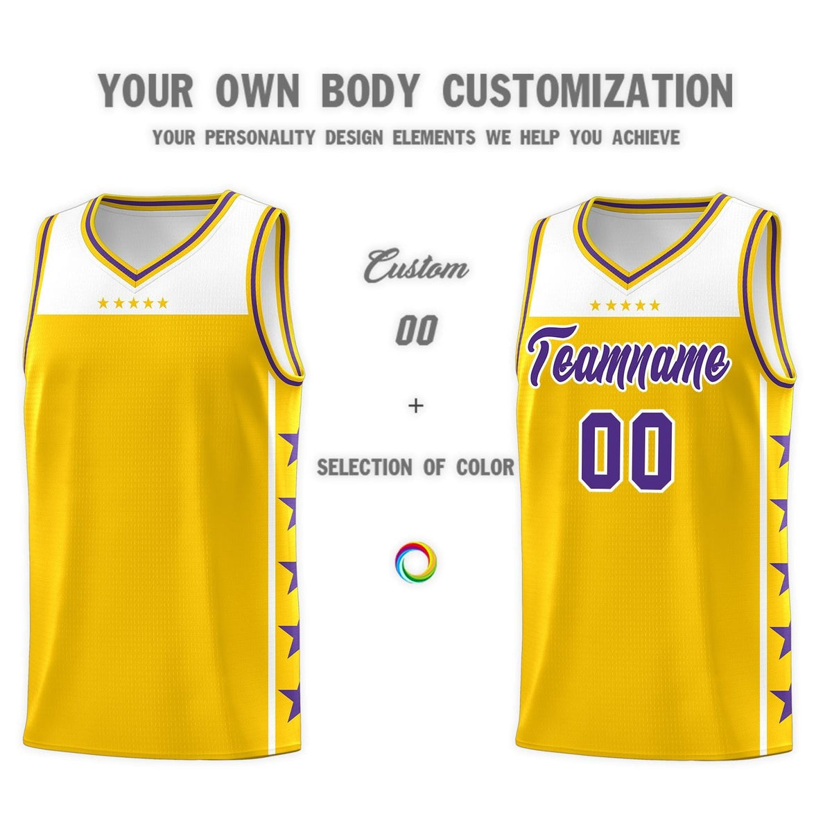 Custom Gold Purple Personalized Star Pattern Sports Uniform Basketball Jersey
