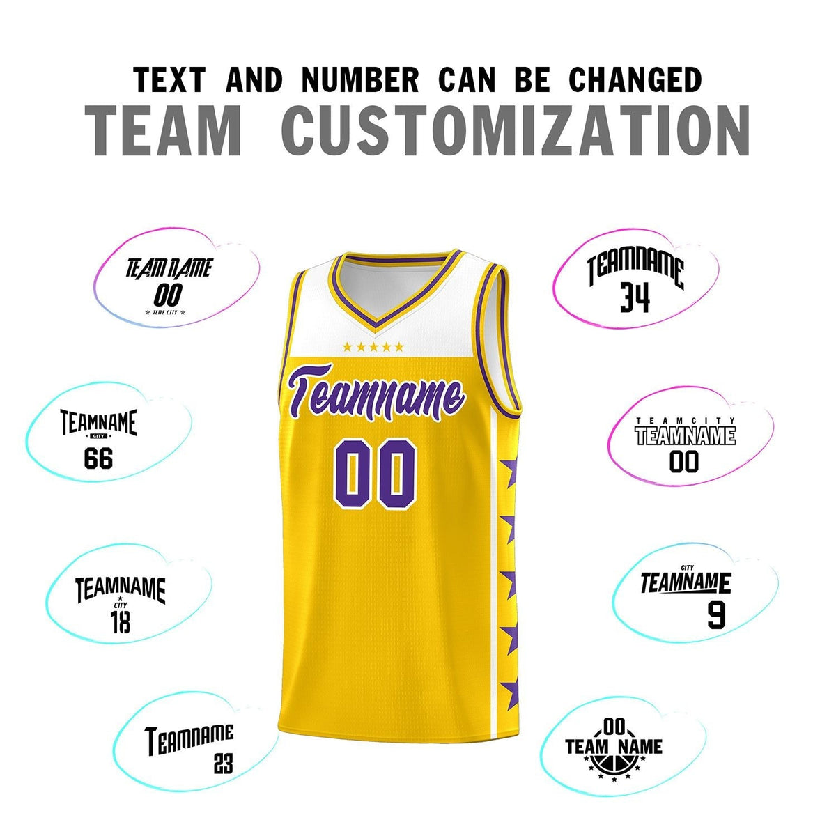 Custom Gold Purple Personalized Star Pattern Sports Uniform Basketball Jersey