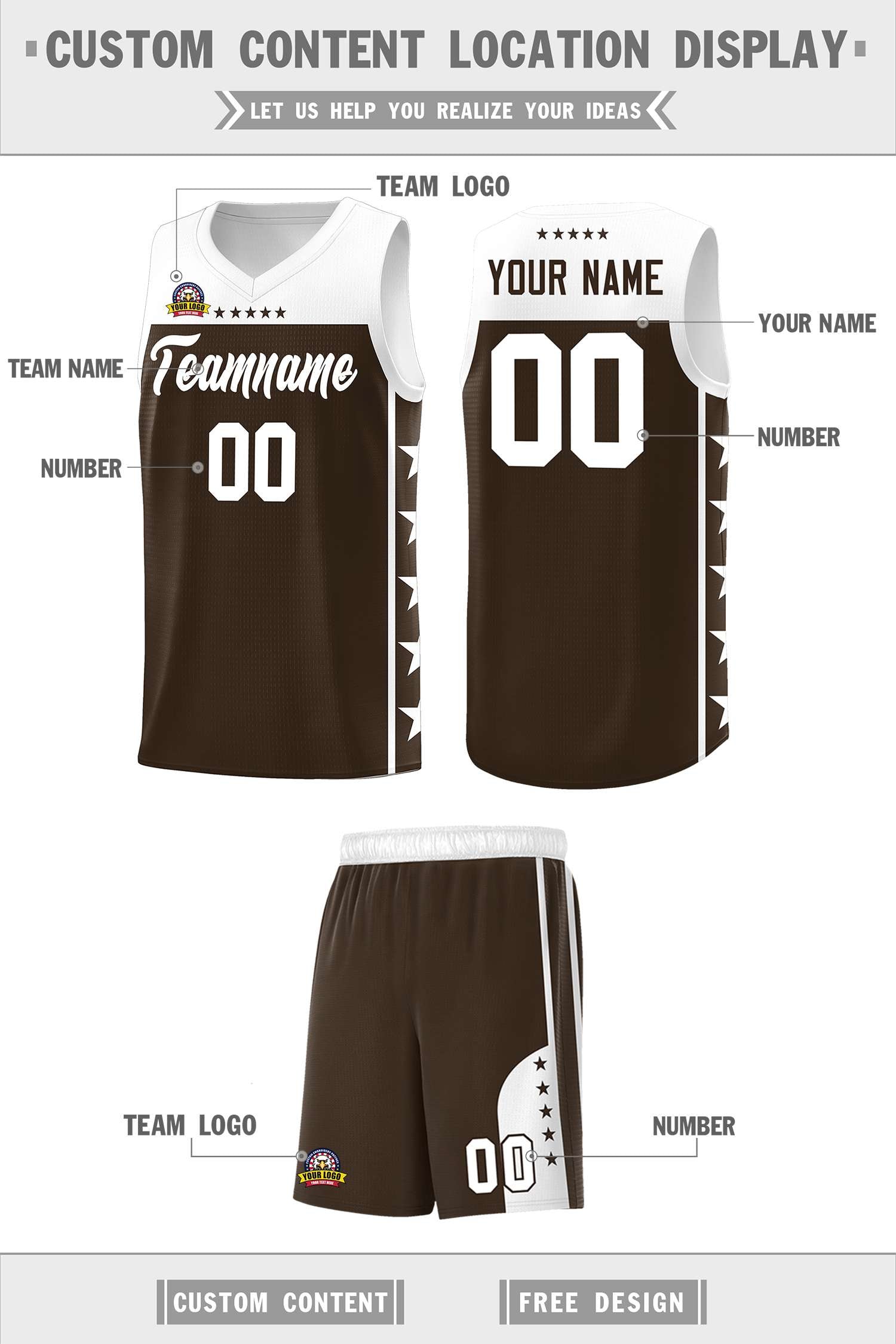 Custom Brown White Personalized Star Pattern Sports Uniform Basketball Jersey