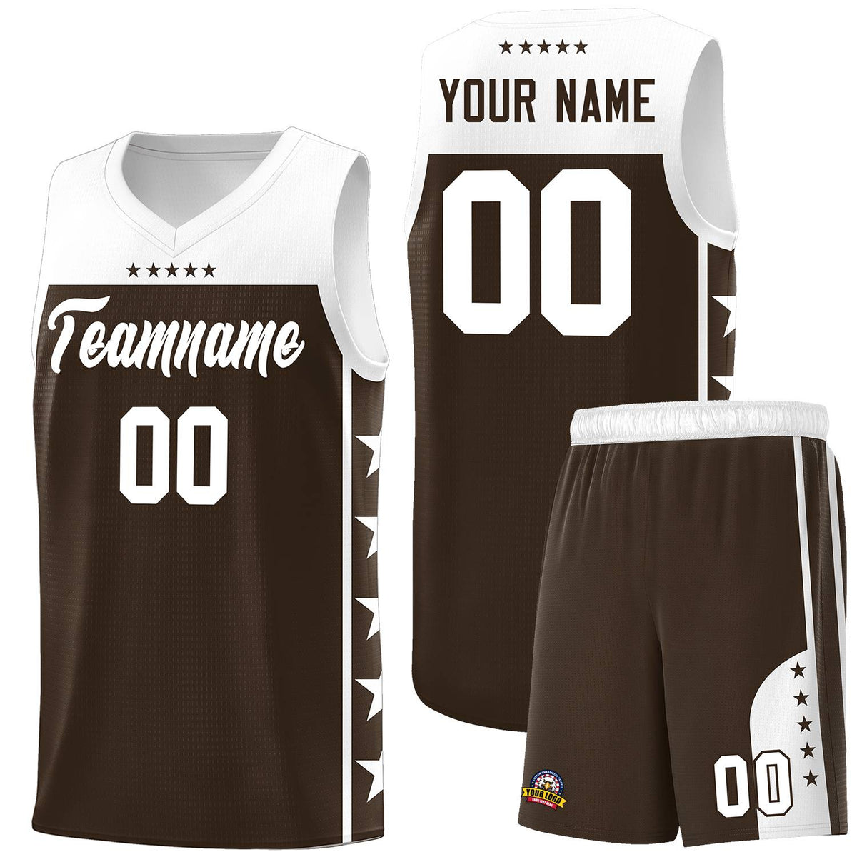 Custom Brown White Personalized Star Pattern Sports Uniform Basketball Jersey