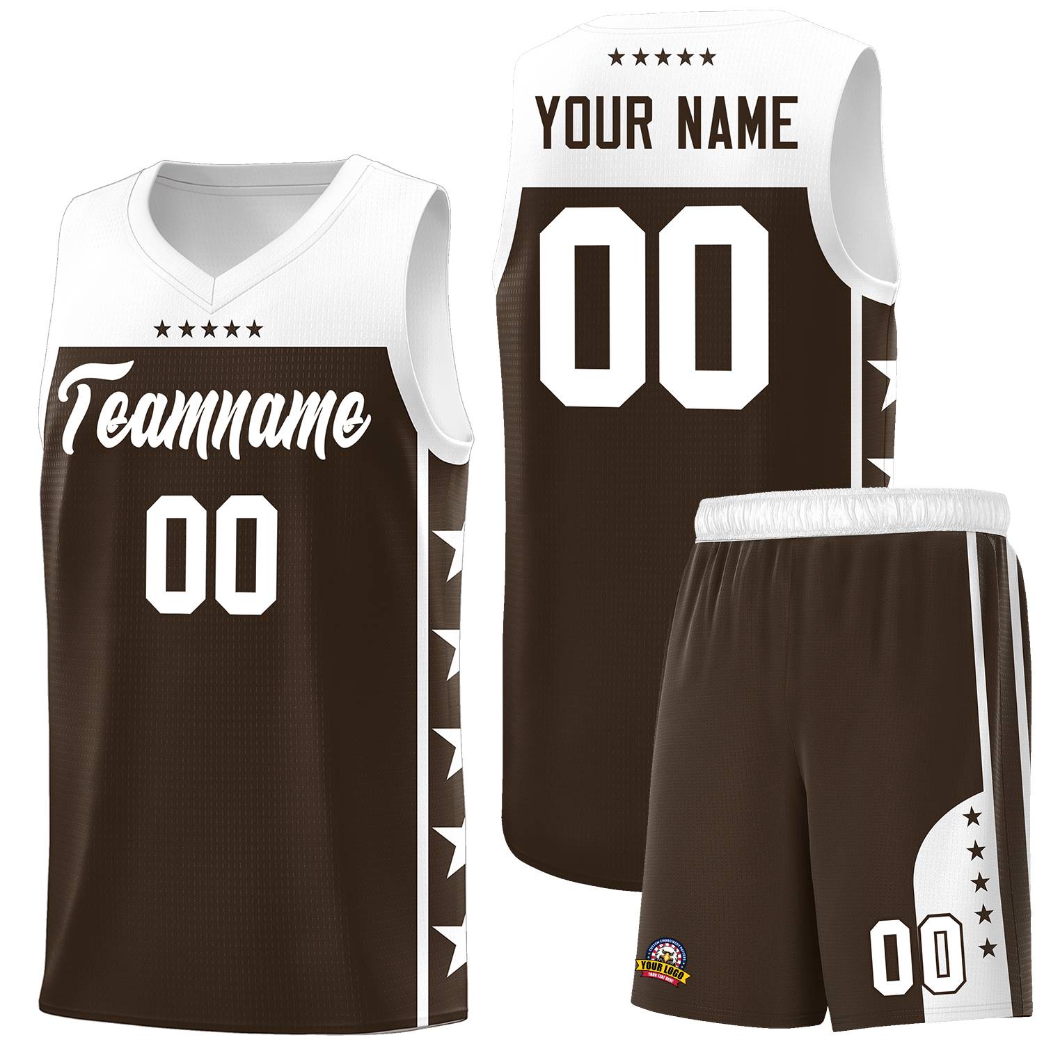 Custom Brown White Personalized Star Pattern Sports Uniform Basketball Jersey