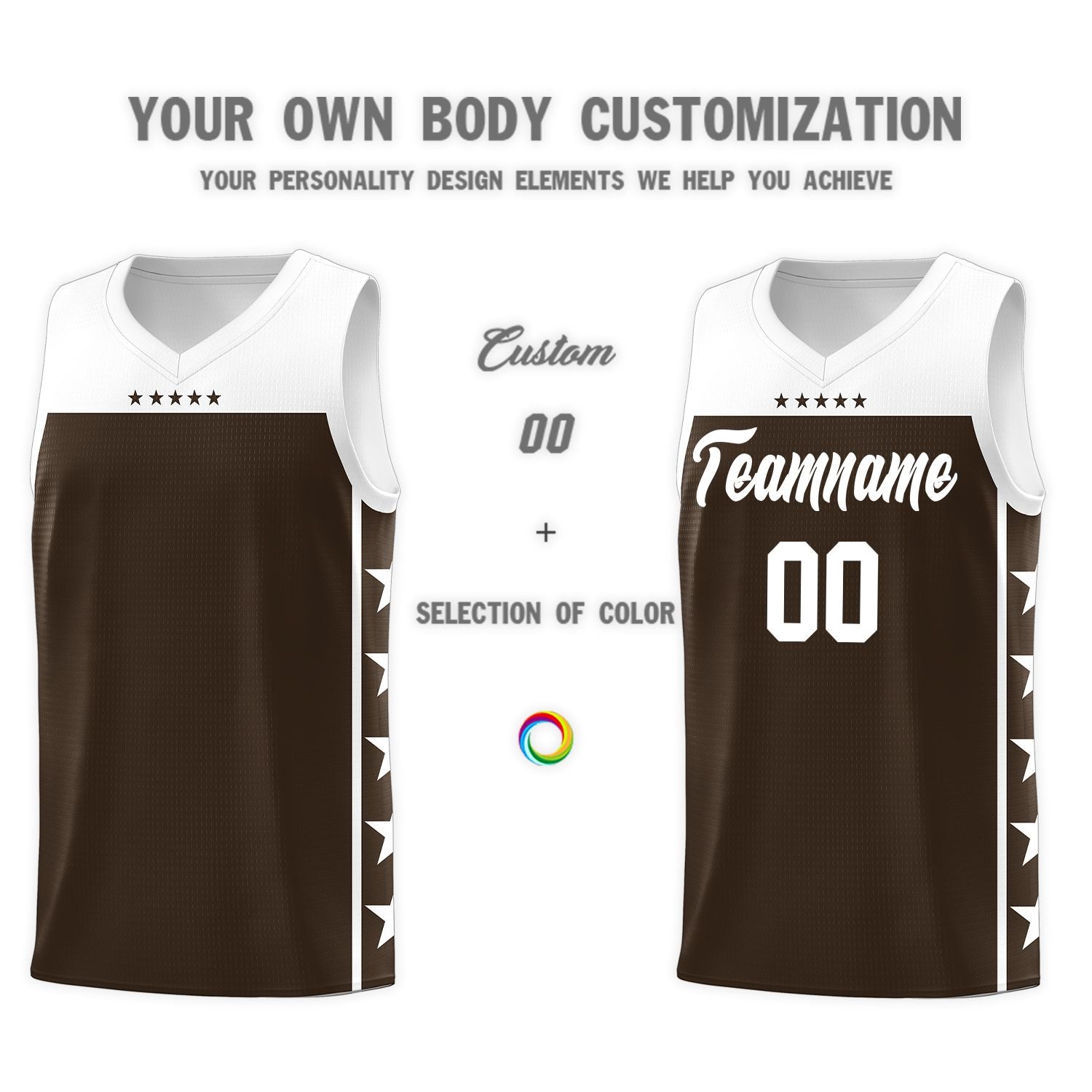 Custom Brown White Personalized Star Pattern Sports Uniform Basketball Jersey
