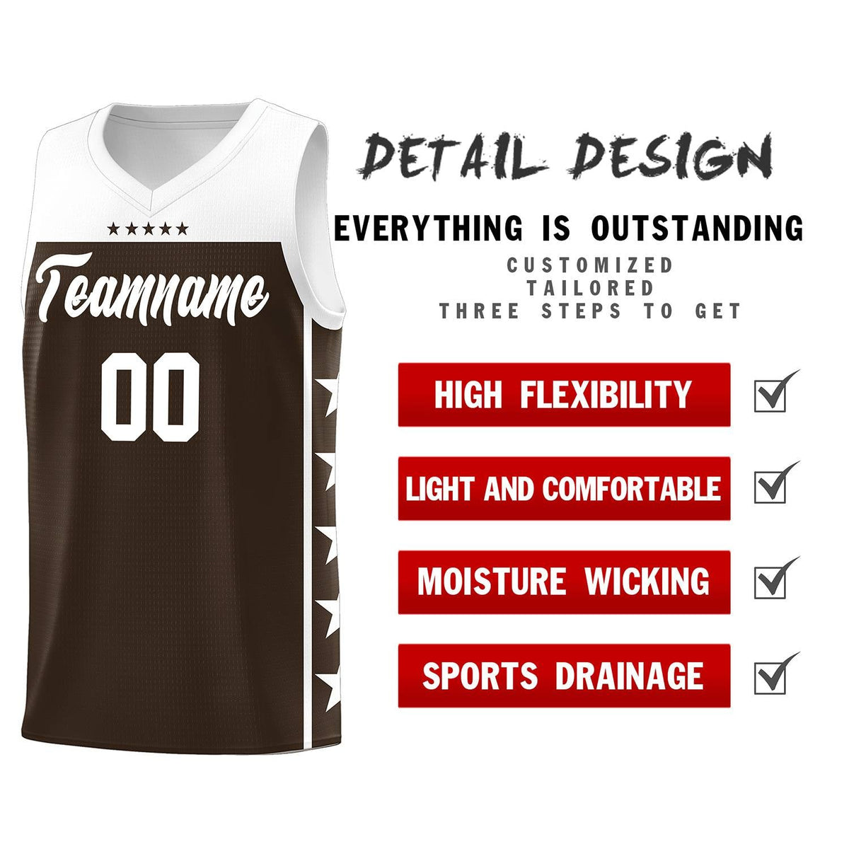 Custom Brown White Personalized Star Pattern Sports Uniform Basketball Jersey