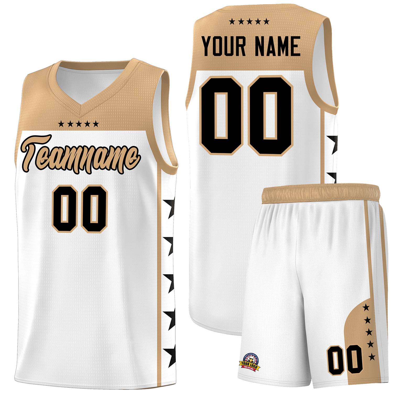 Custom White Old Gold Personalized Star Pattern Sports Uniform Basketball Jersey