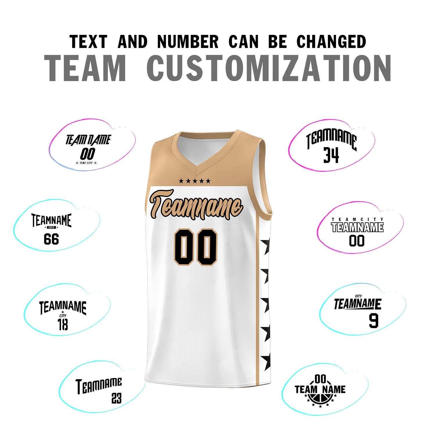 Custom White Old Gold Personalized Star Pattern Sports Uniform Basketball Jersey