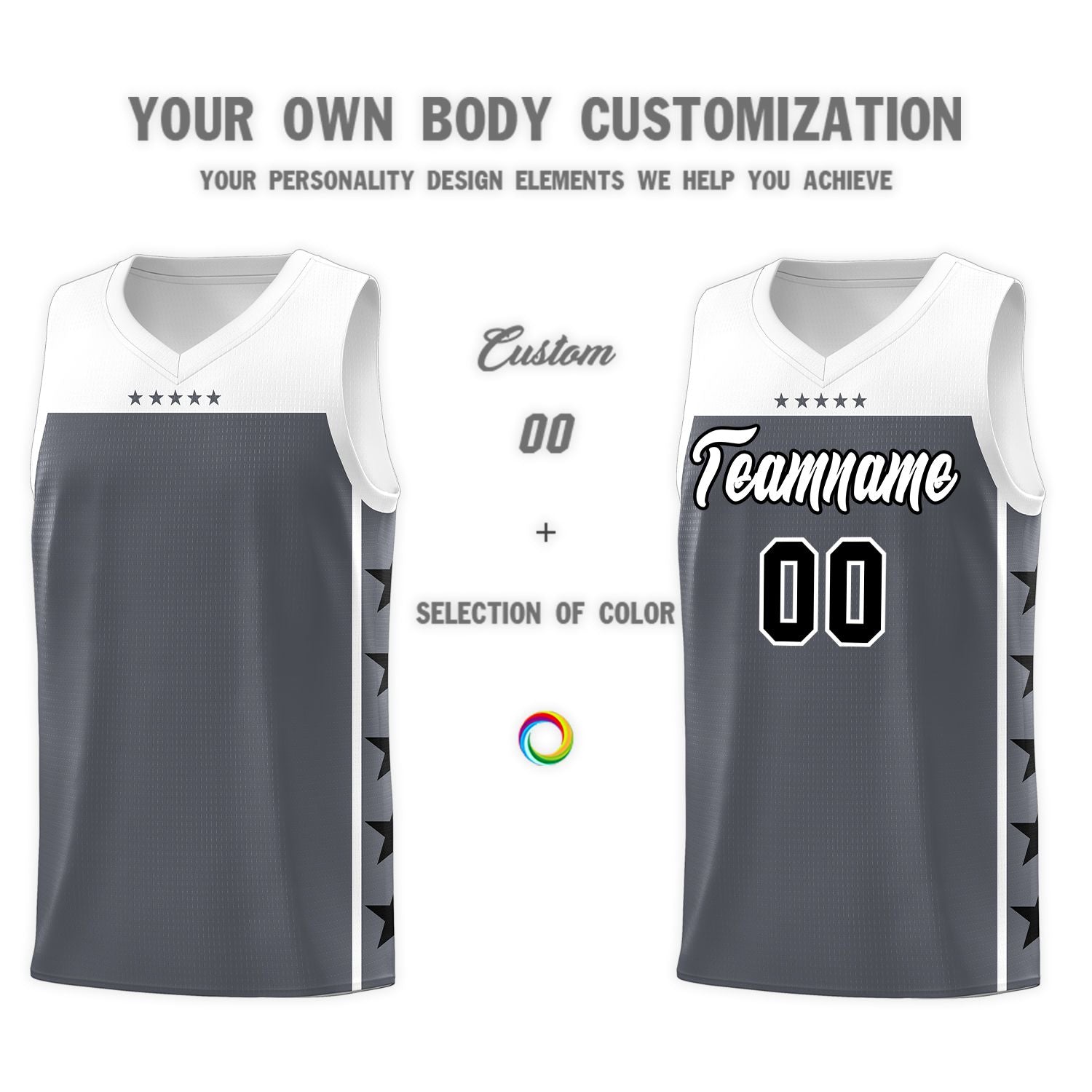 Custom Dark Gray White Personalized Star Pattern Sports Uniform Basketball Jersey