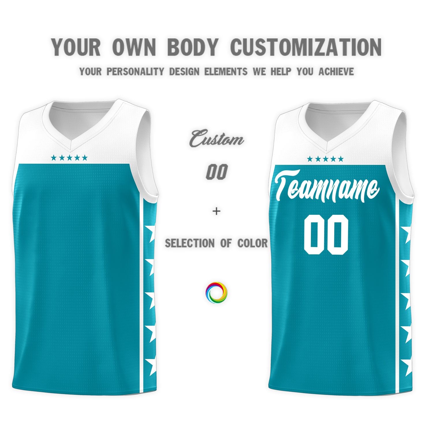 Custom Aqua White Personalized Star Pattern Sports Uniform Basketball Jersey