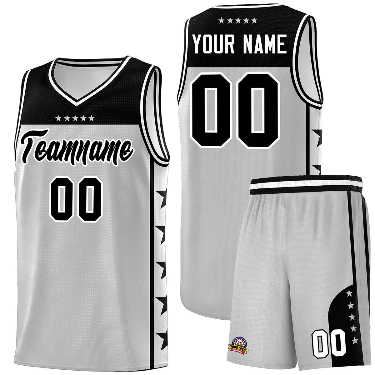 Custom Gray Black Personalized Star Pattern Sports Uniform Basketball Jersey