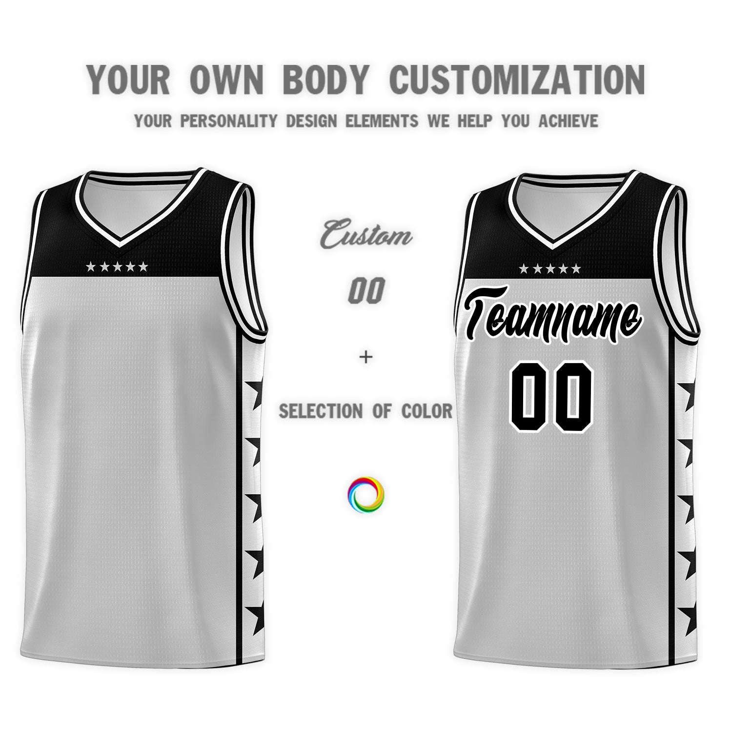 Custom Gray Black Personalized Star Pattern Sports Uniform Basketball Jersey