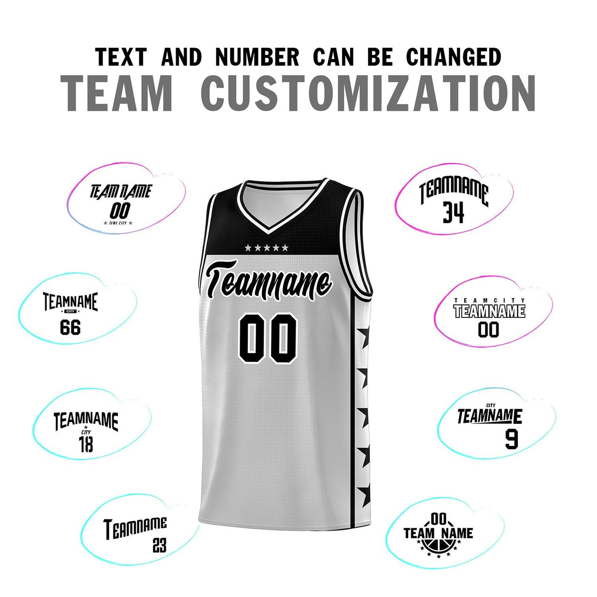 Custom Gray Black Personalized Star Pattern Sports Uniform Basketball Jersey