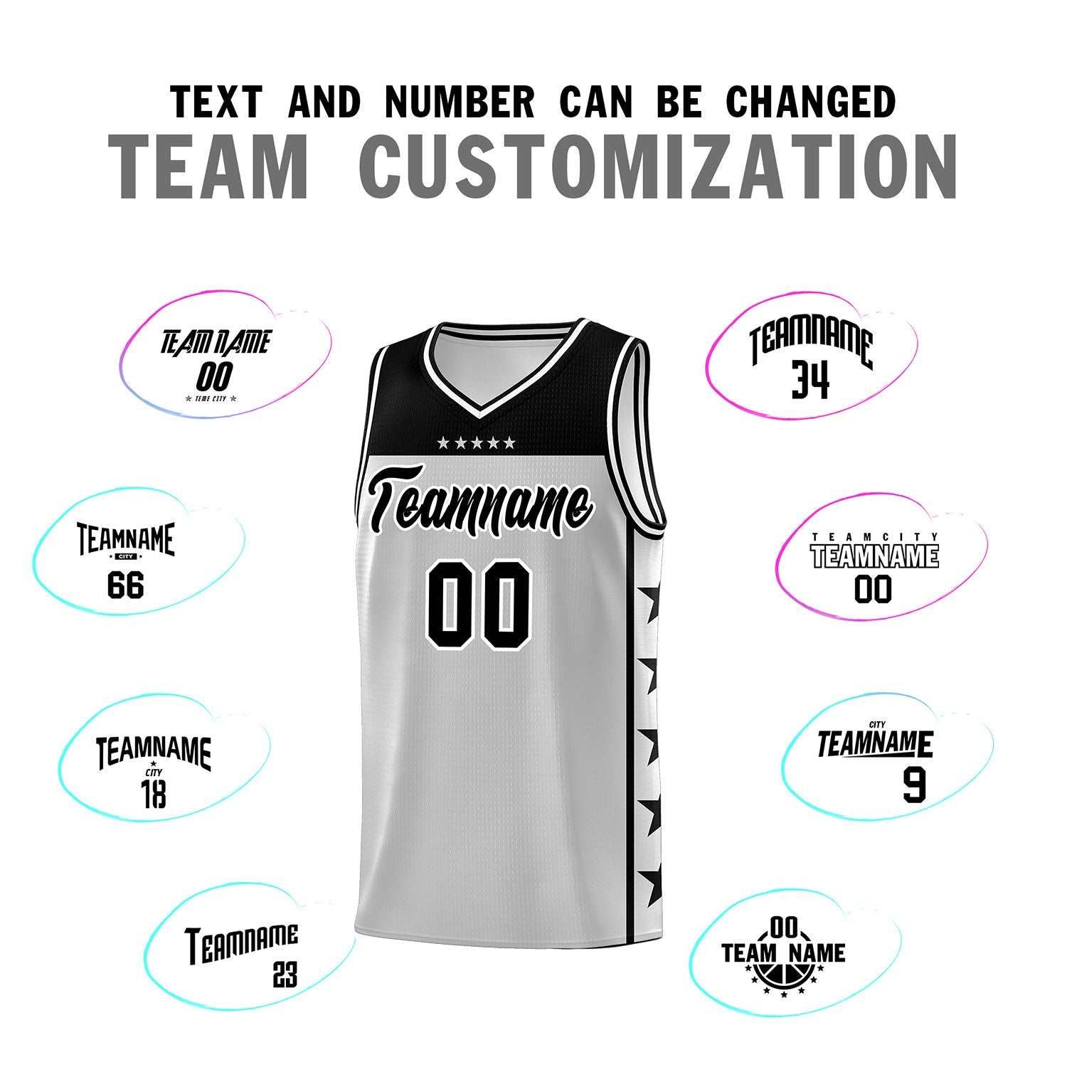 Custom Gray Black Personalized Star Pattern Sports Uniform Basketball Jersey