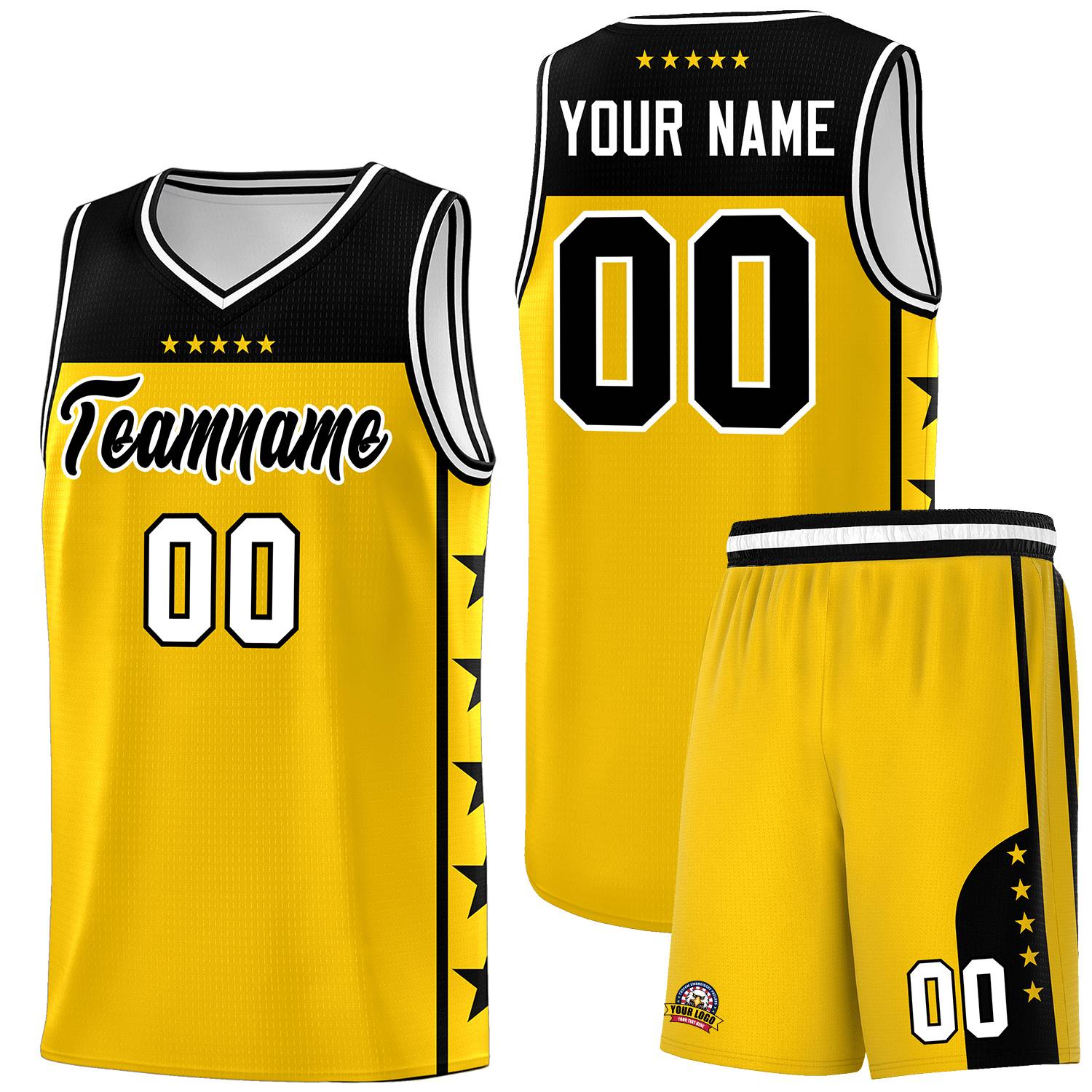 Custom Gold Black Personalized Star Pattern Sports Uniform Basketball Jersey