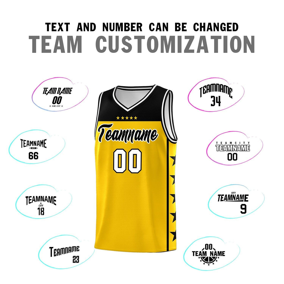 Custom Gold Black Personalized Star Pattern Sports Uniform Basketball Jersey