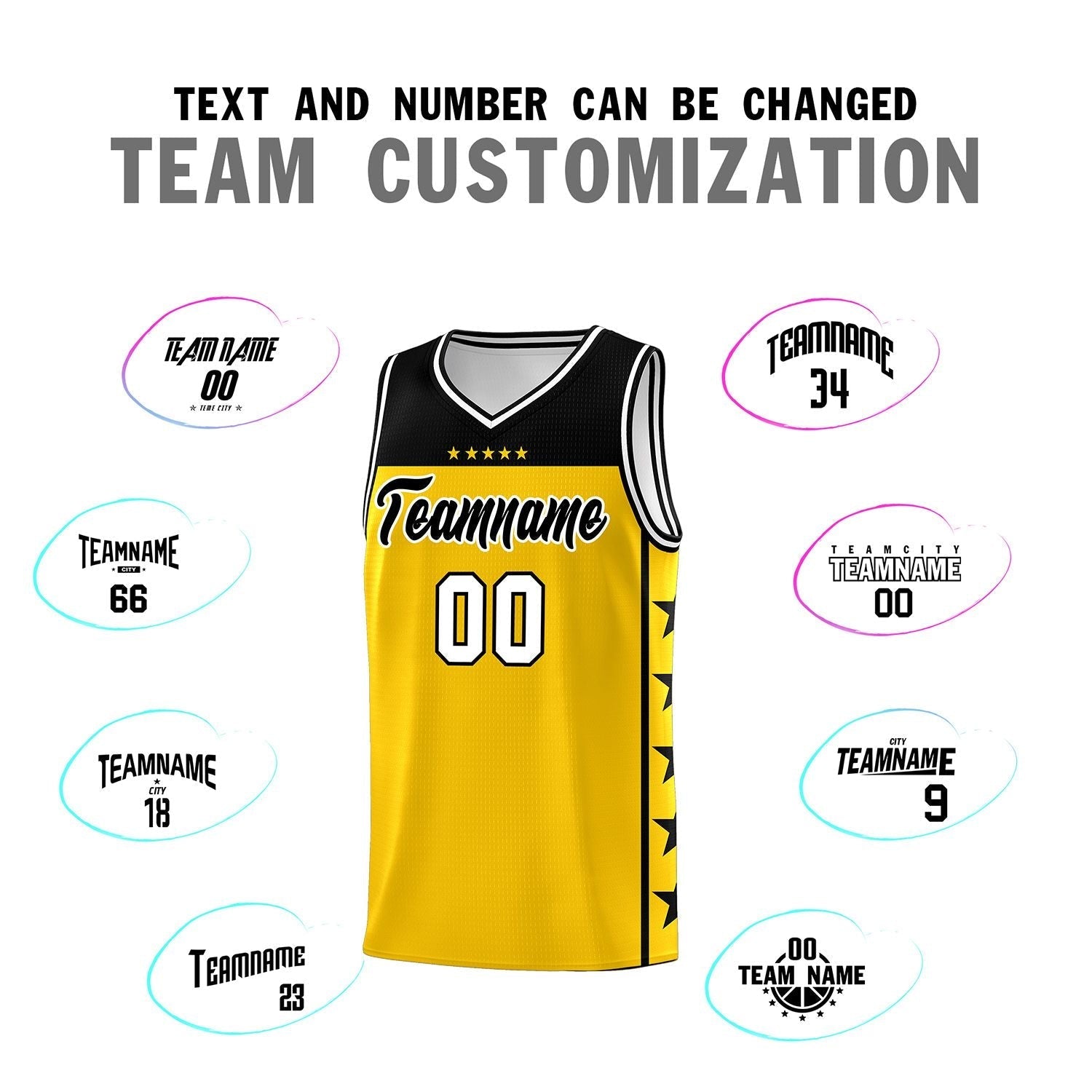 Custom Gold Black Personalized Star Pattern Sports Uniform Basketball Jersey